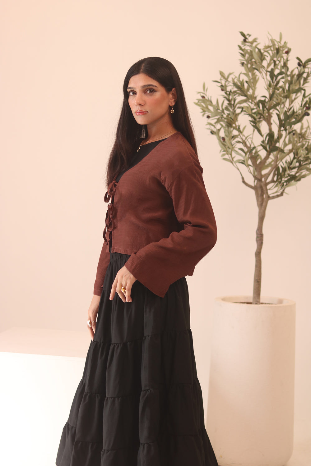 Rust Brown Front Double Tie Coverup Top