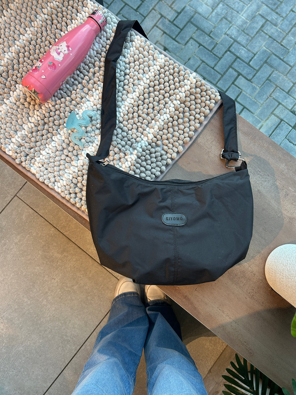 Unisex Black Canvas Sling Bag