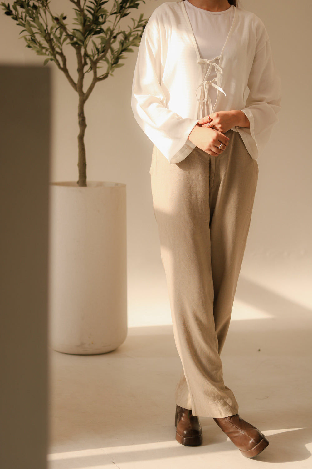 White Front Double Tie Coverup Top