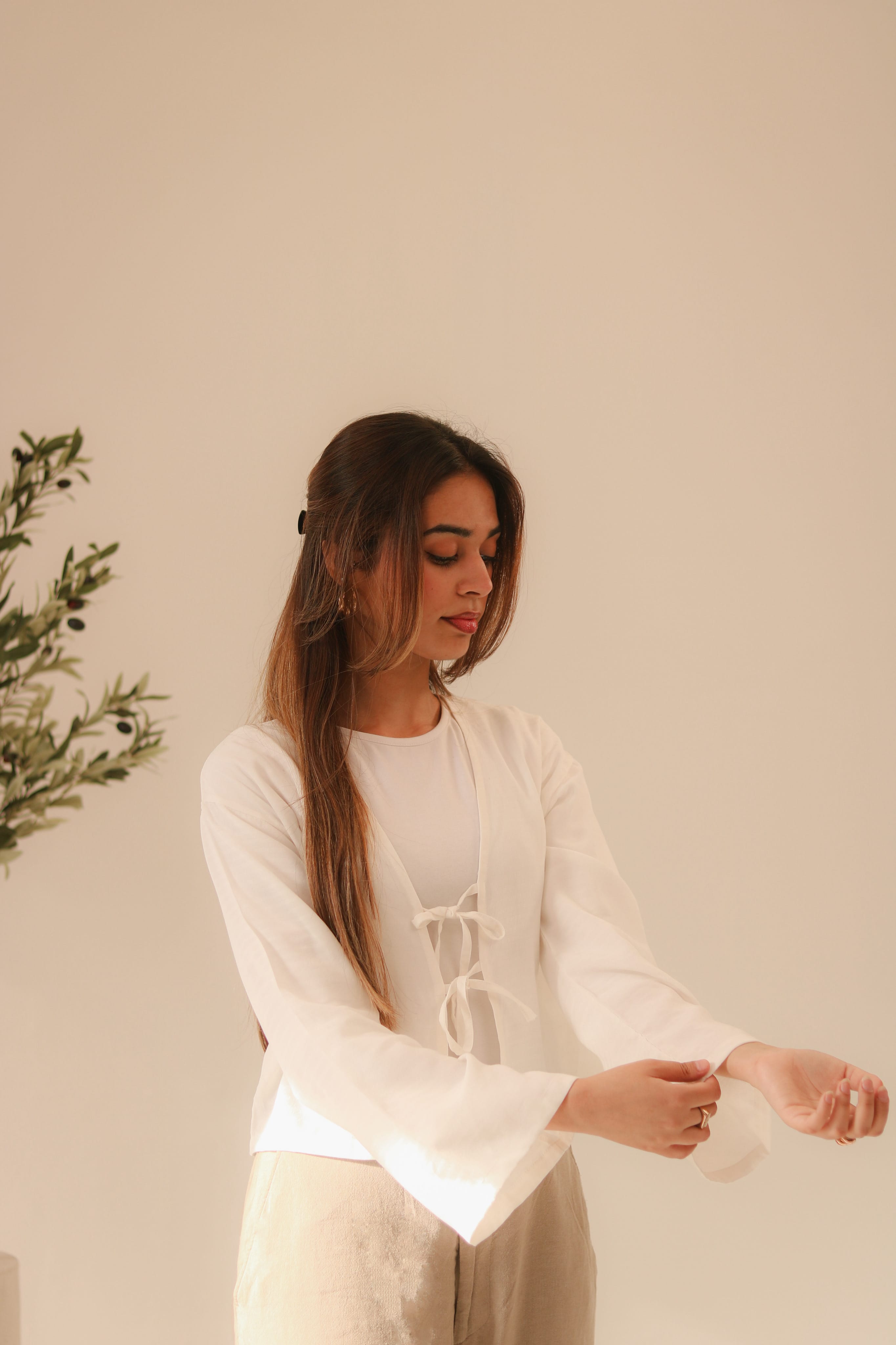 White Front Double Tie Coverup Top