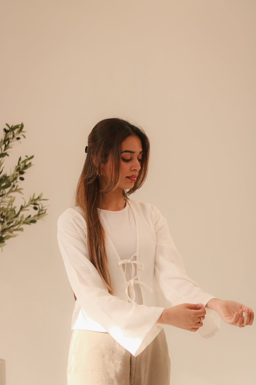 White Front Double Tie Coverup Top