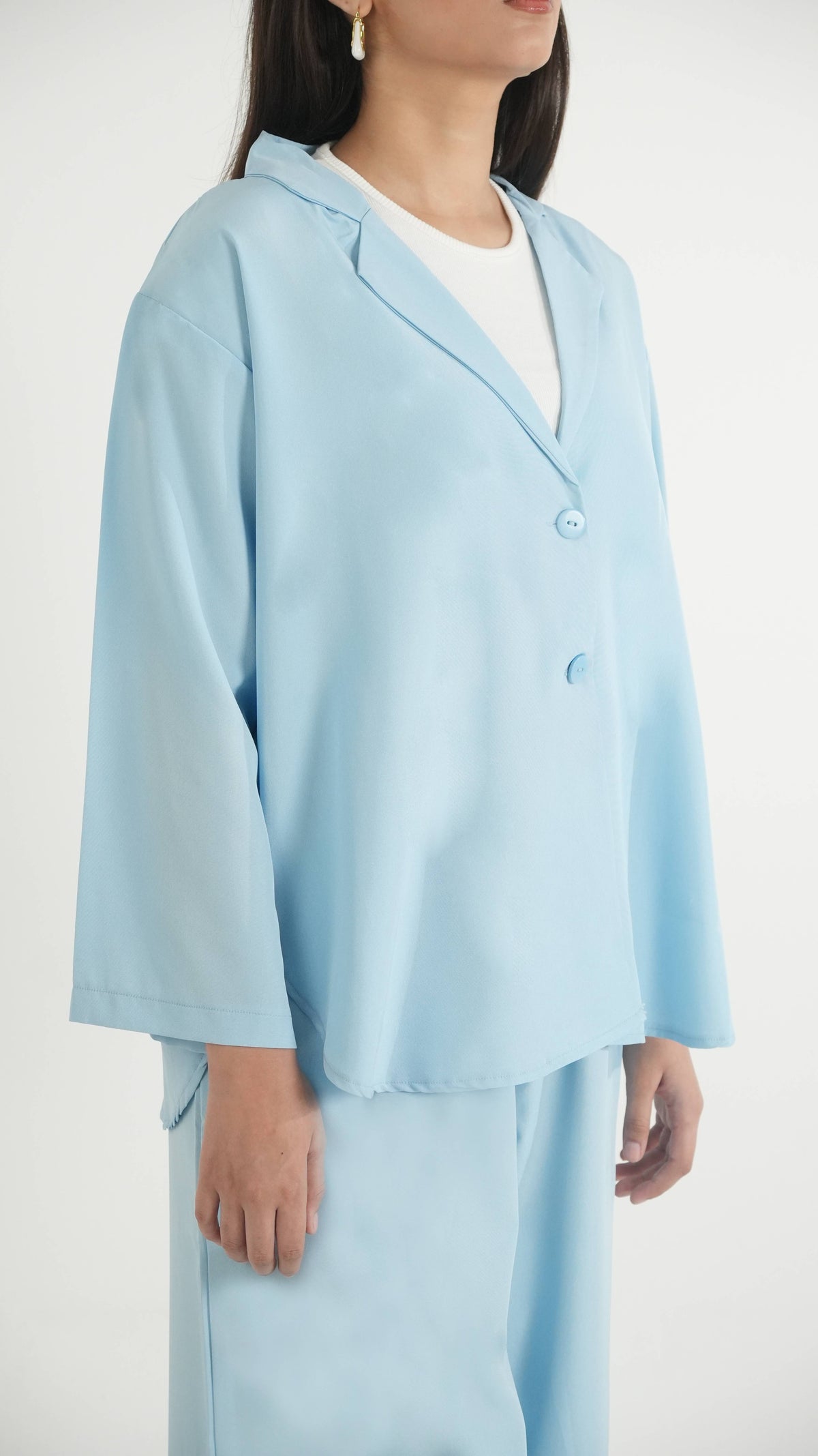 Sky Blue K-Pop Style Coat Top & Loose Pants 2-Piece Set