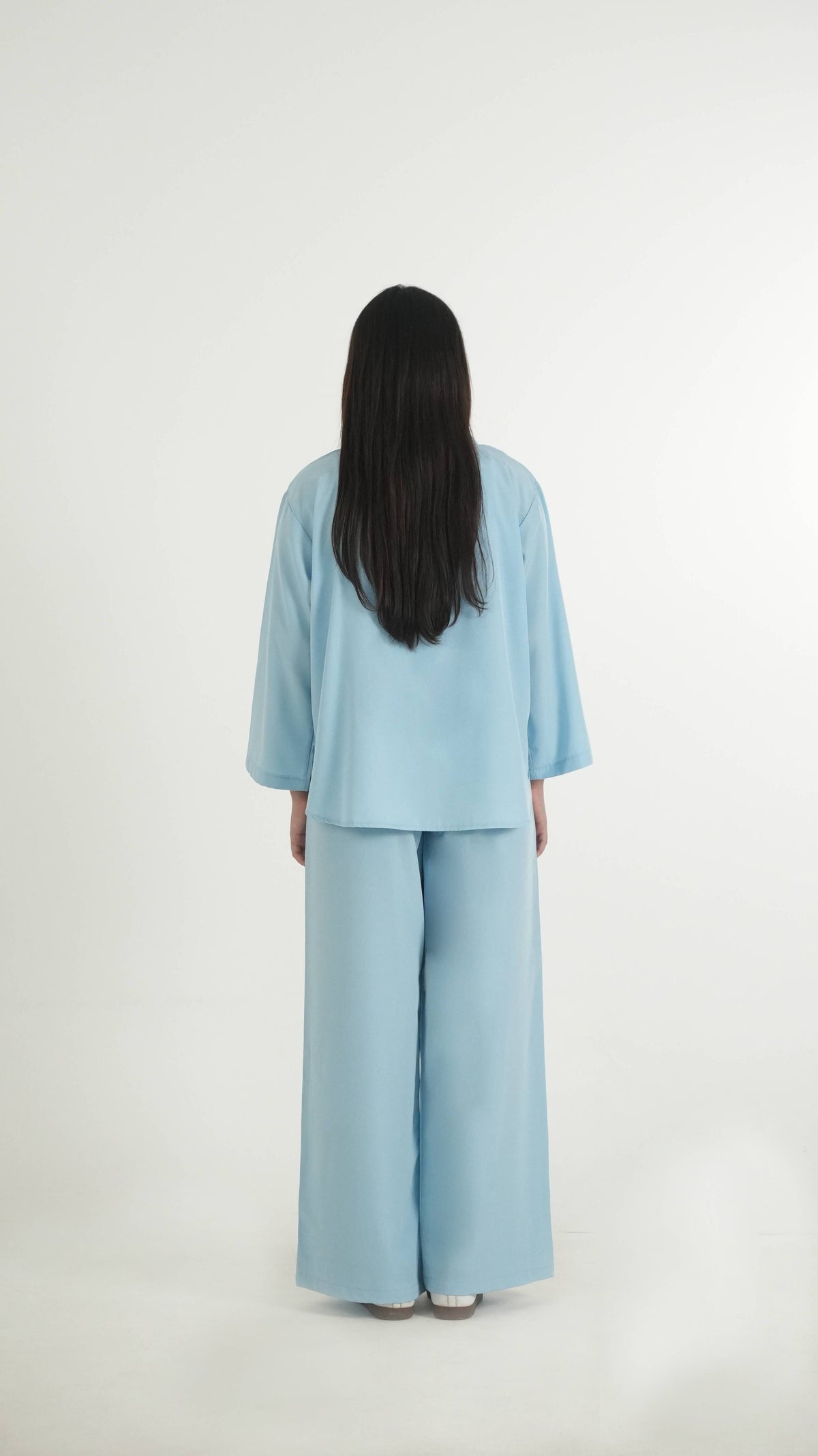 Sky Blue K-Pop Style Coat Top & Loose Pants 2-Piece Set