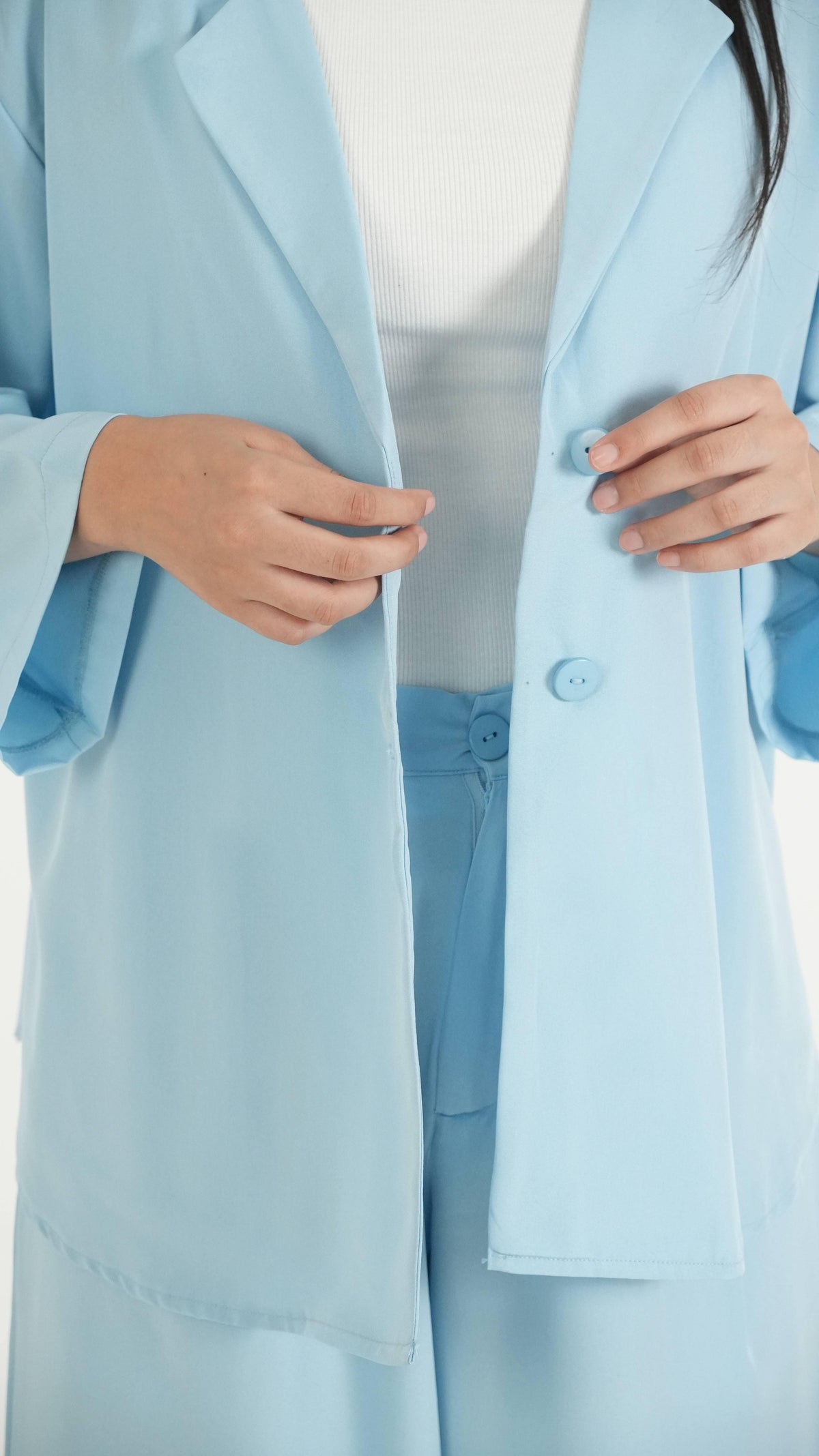 Sky Blue K-Pop Style Coat Top & Loose Pants 2-Piece Set