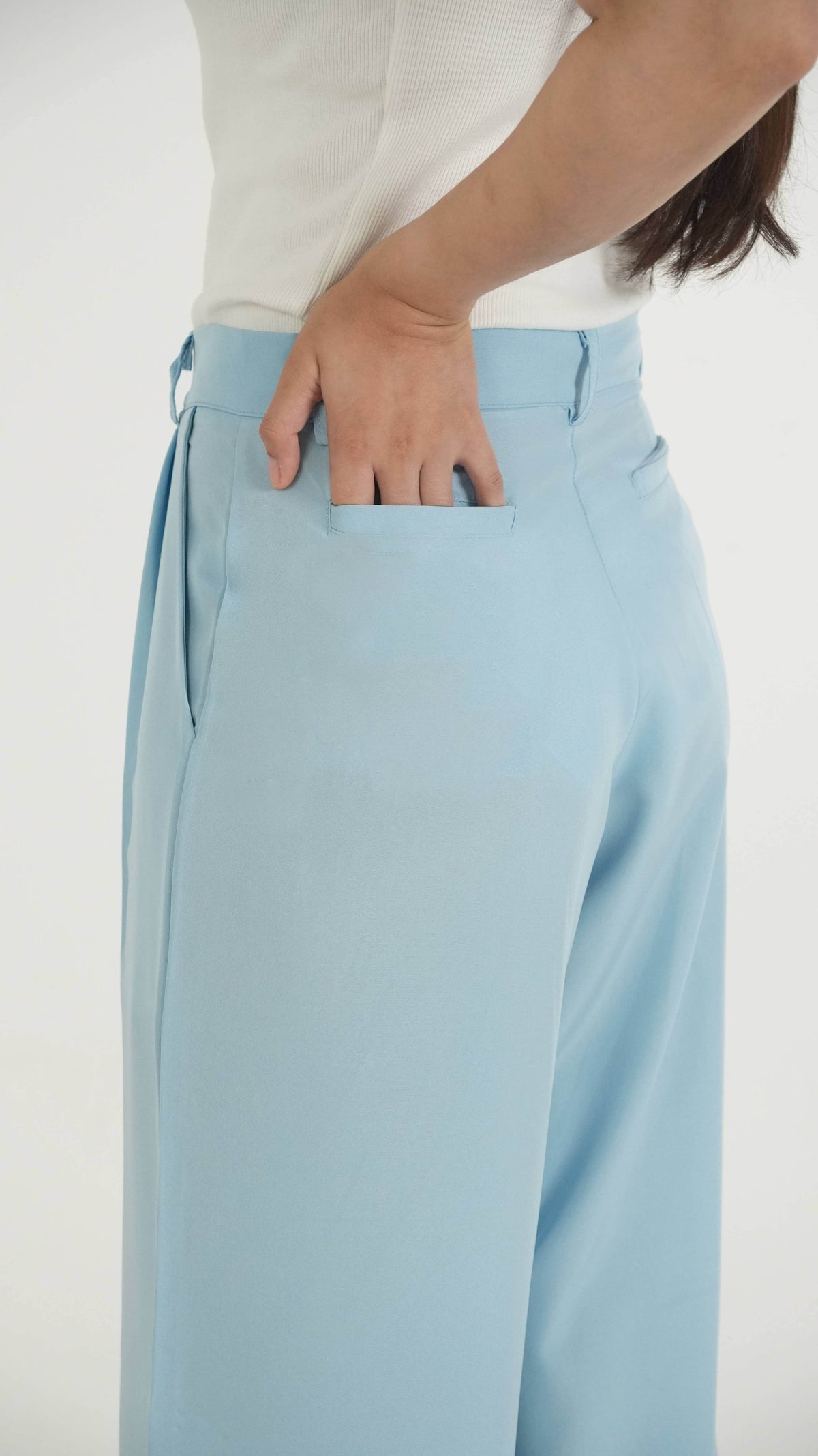 Sky Blue K-Pop Style Coat Top & Loose Pants 2-Piece Set