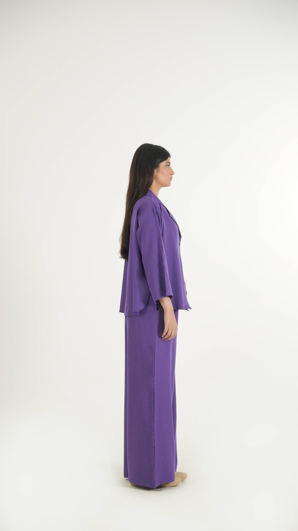 Purple K-Pop Style Coat Top & Loose Pants 2-Piece Set