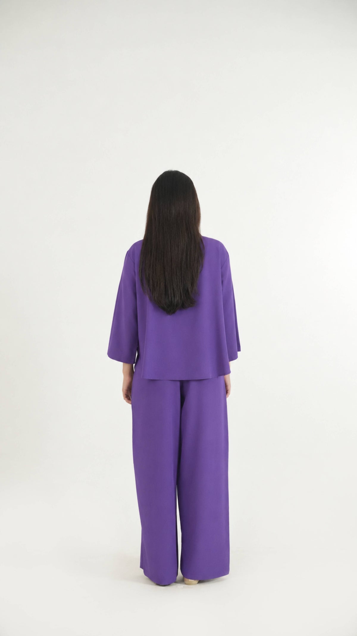 Purple K-Pop Style Coat Top & Loose Pants 2-Piece Set