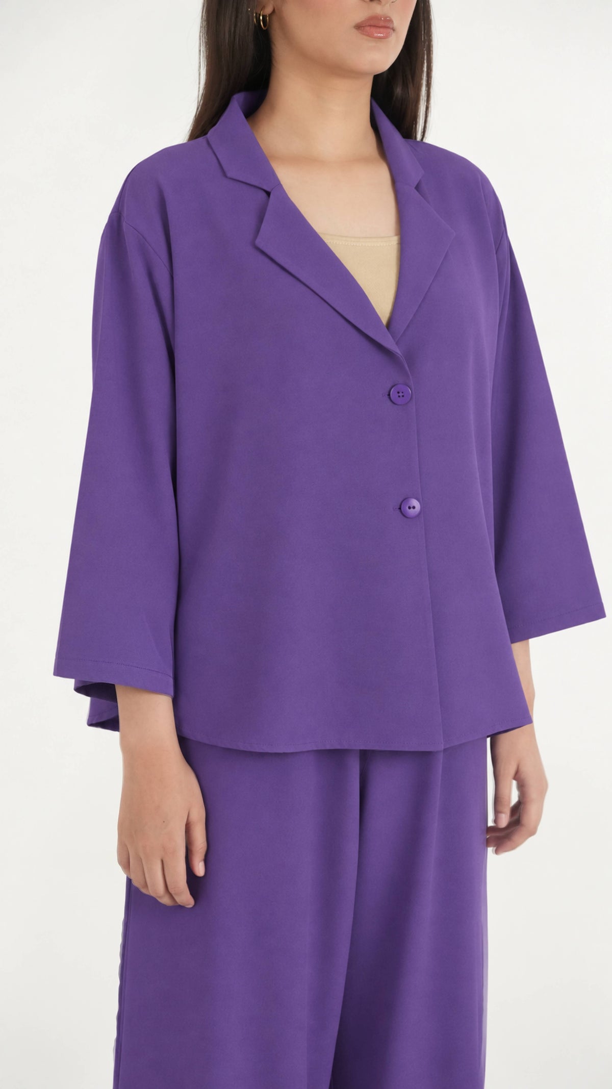 Purple K-Pop Style Coat Top & Loose Pants 2-Piece Set
