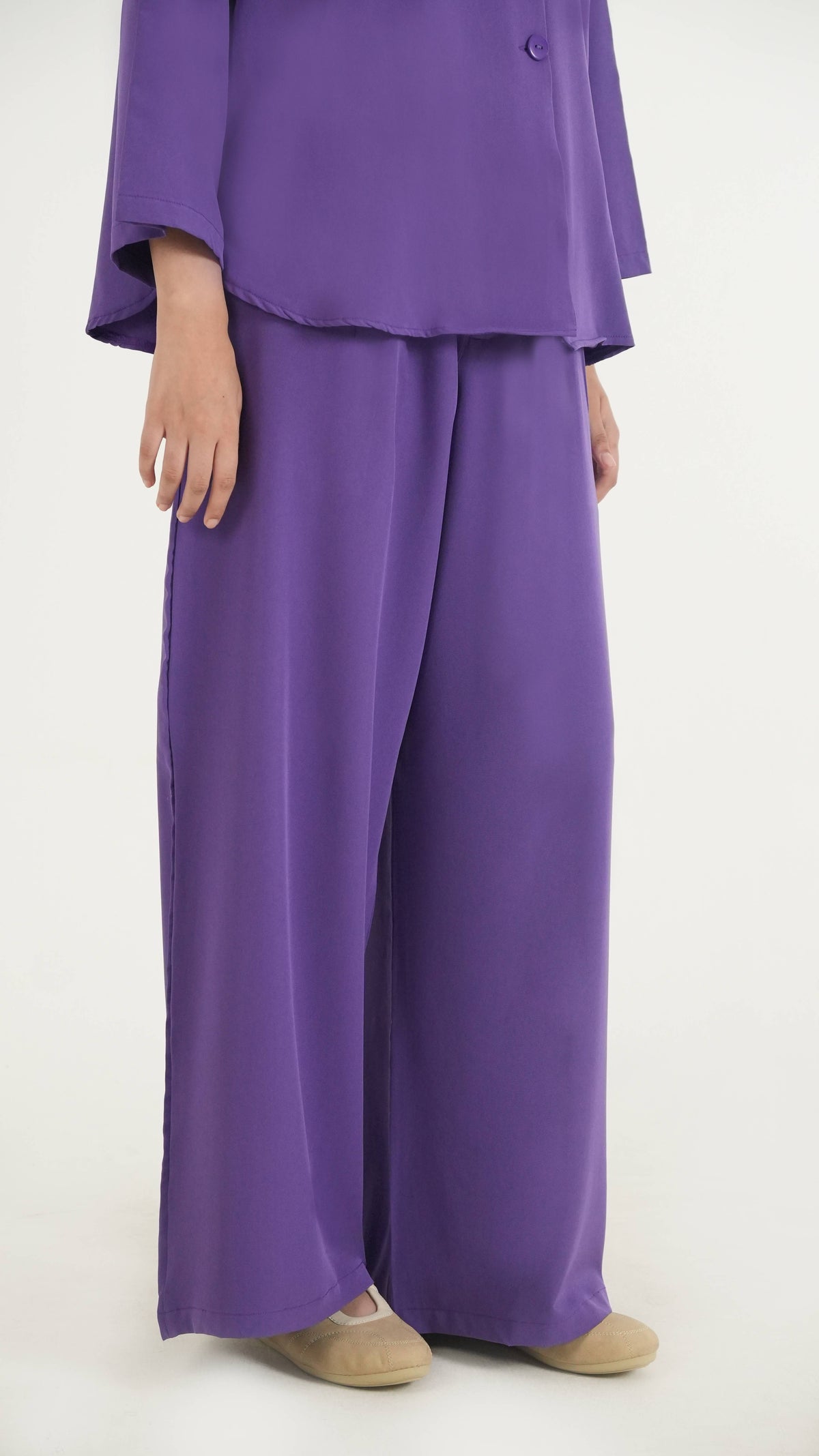Purple K-Pop Style Coat Top & Loose Pants 2-Piece Set