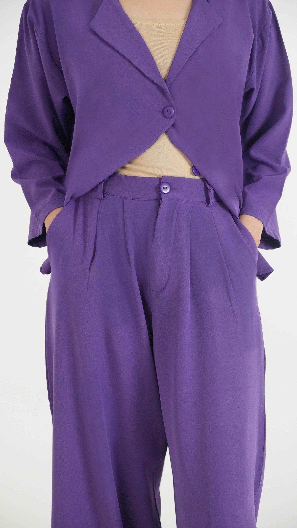 Purple K-Pop Style Coat Top & Loose Pants 2-Piece Set