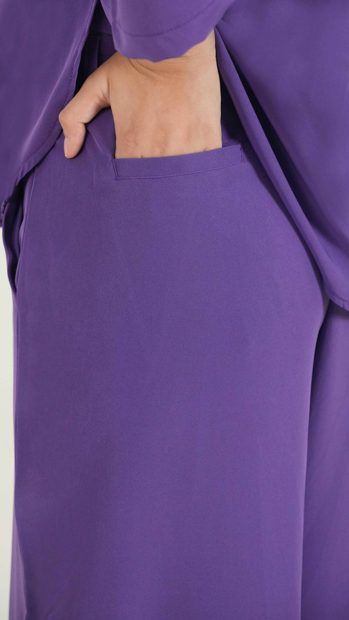 Purple K-Pop Style Coat Top & Loose Pants 2-Piece Set