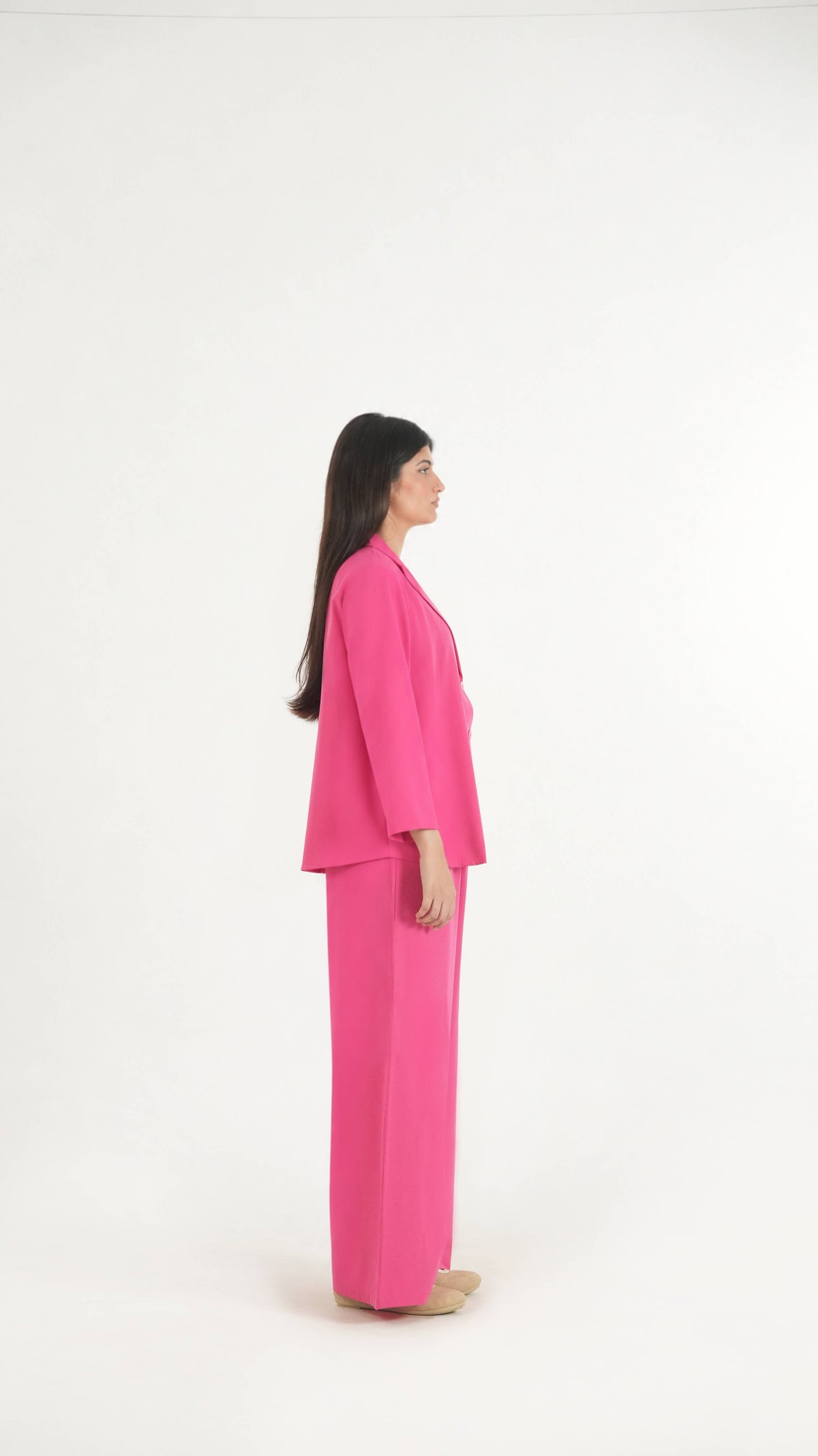 Hot Pink K-Pop Style Coat Top & Loose Pants 2-Piece Set