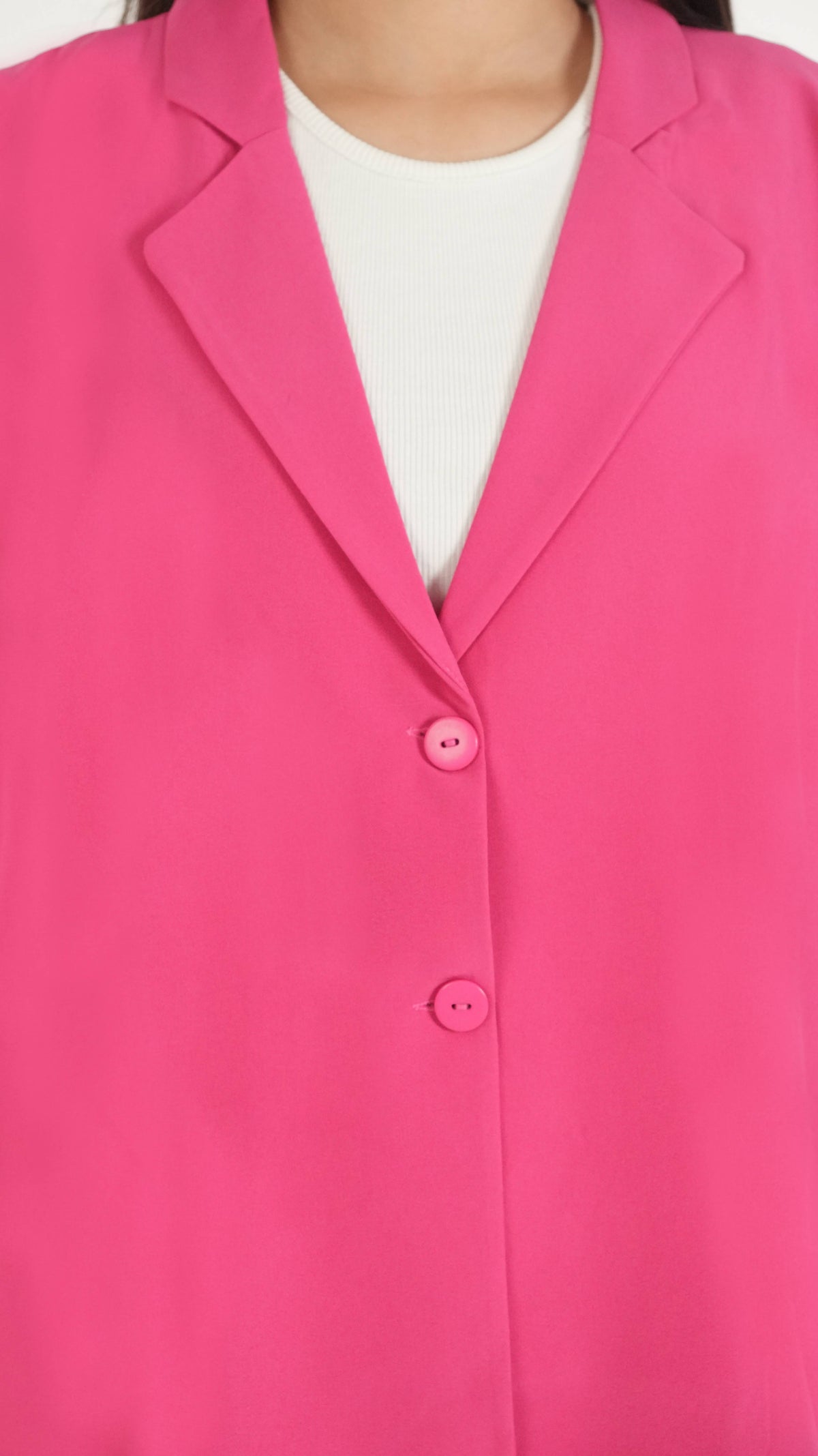 Hot Pink K-Pop Style Coat Top & Loose Pants 2-Piece Set