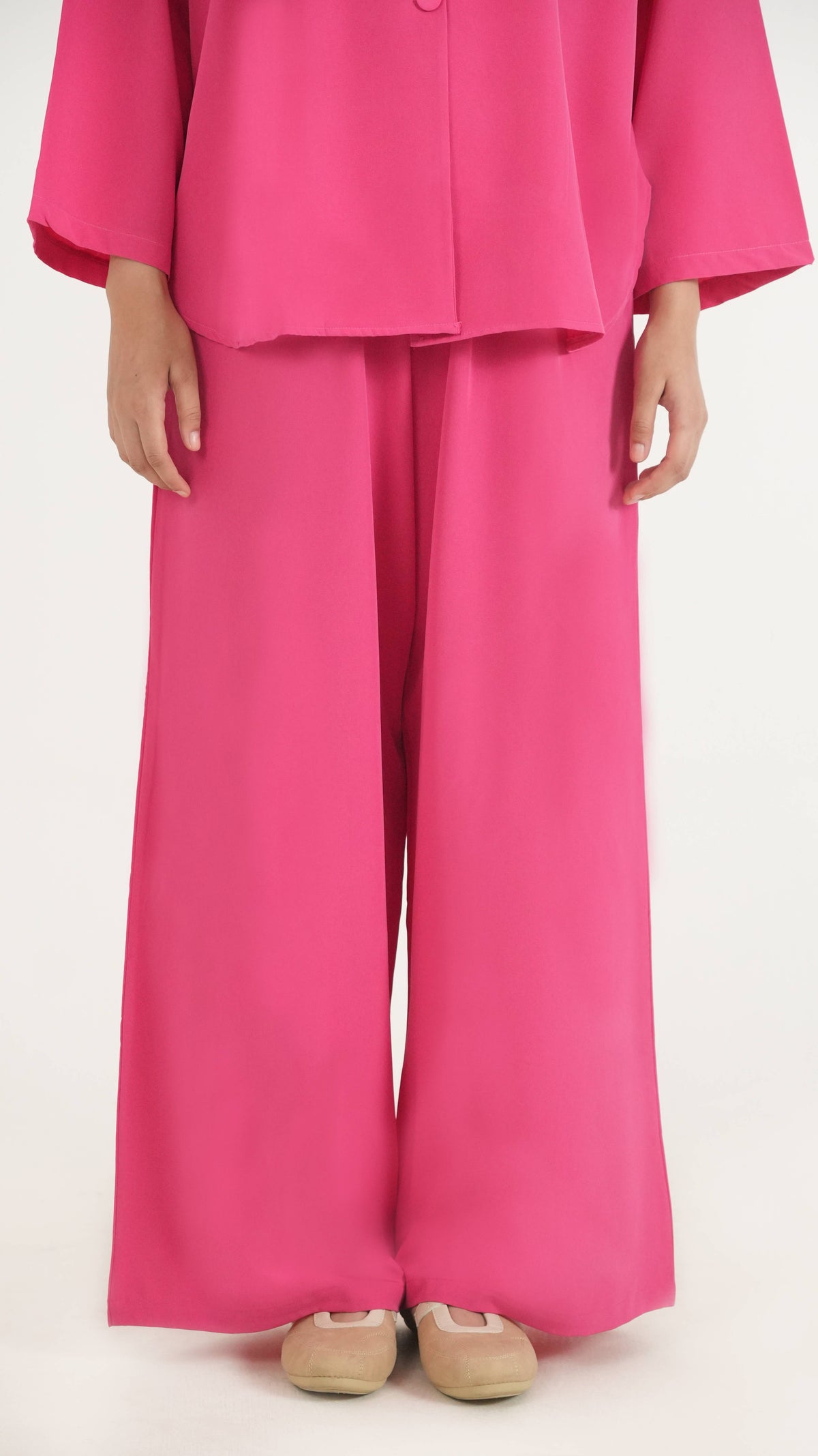 Hot Pink K-Pop Style Coat Top & Loose Pants 2-Piece Set