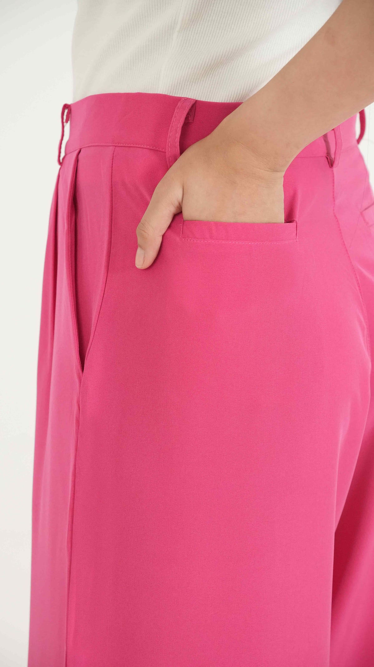 Hot Pink K-Pop Style Coat Top & Loose Pants 2-Piece Set