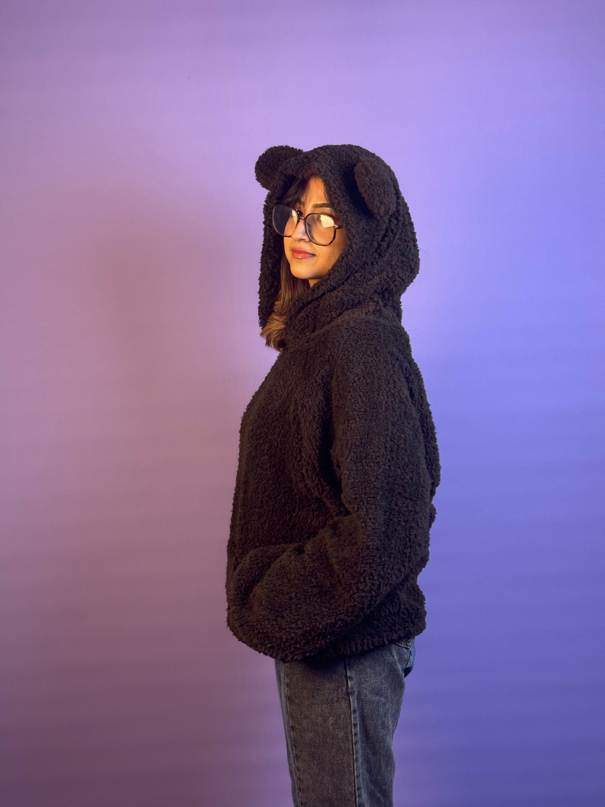 Dark Super Oversized Teddy Bear Ear Hoodie