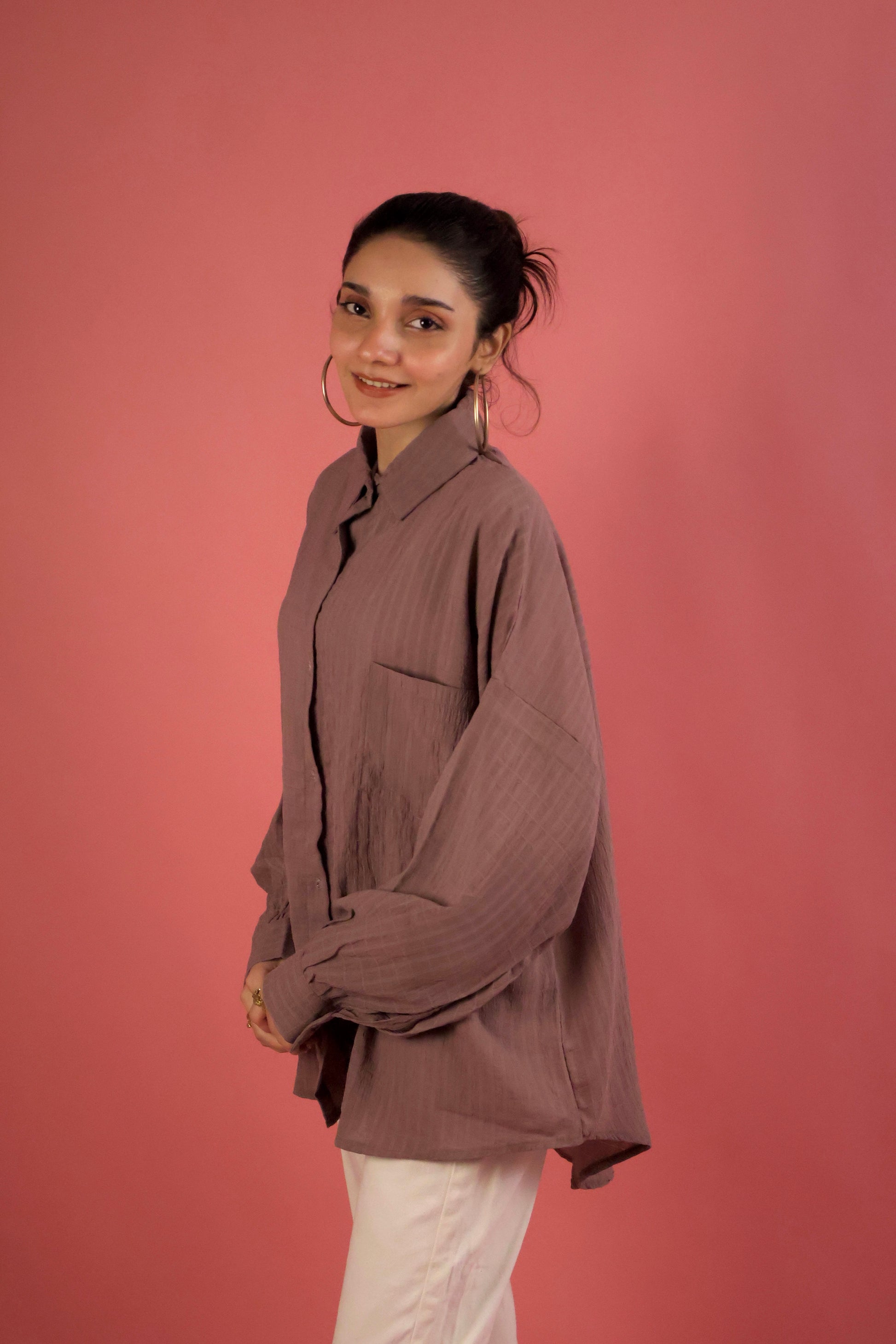 Mauve Crimp Button Up Shirt