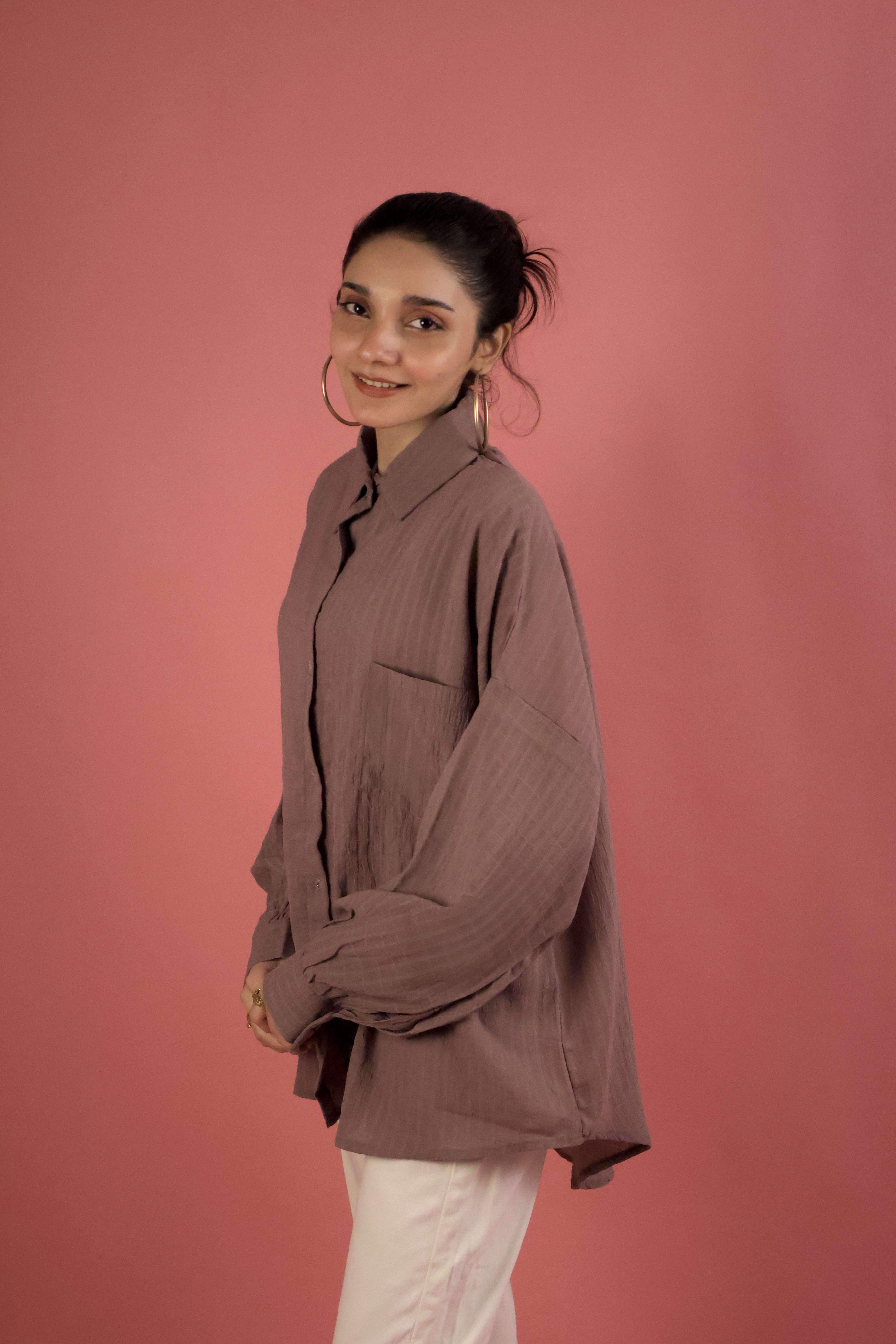 Mauve Crimp Button Up Shirt