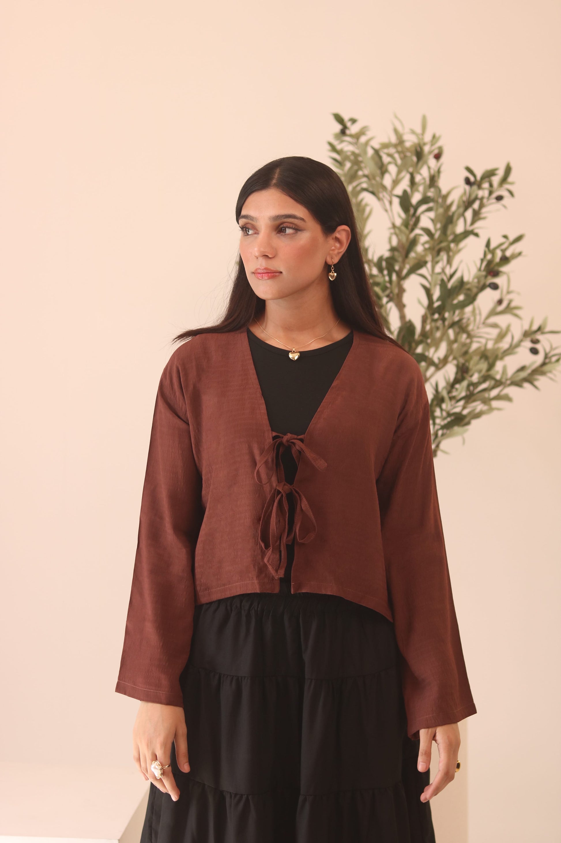 Rust Brown Front Double Tie Coverup Top