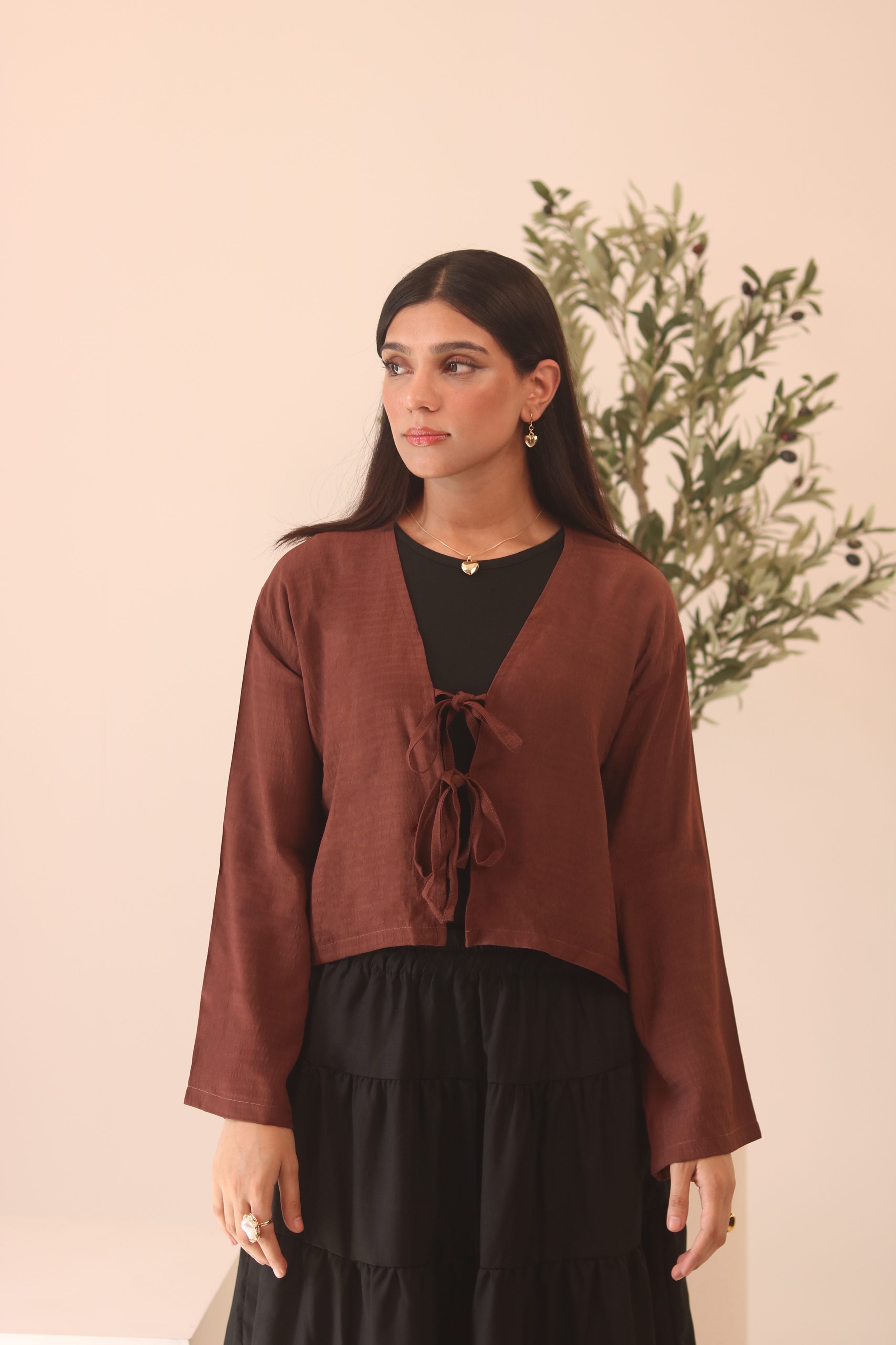 Rust Brown Front Double Tie Coverup Top