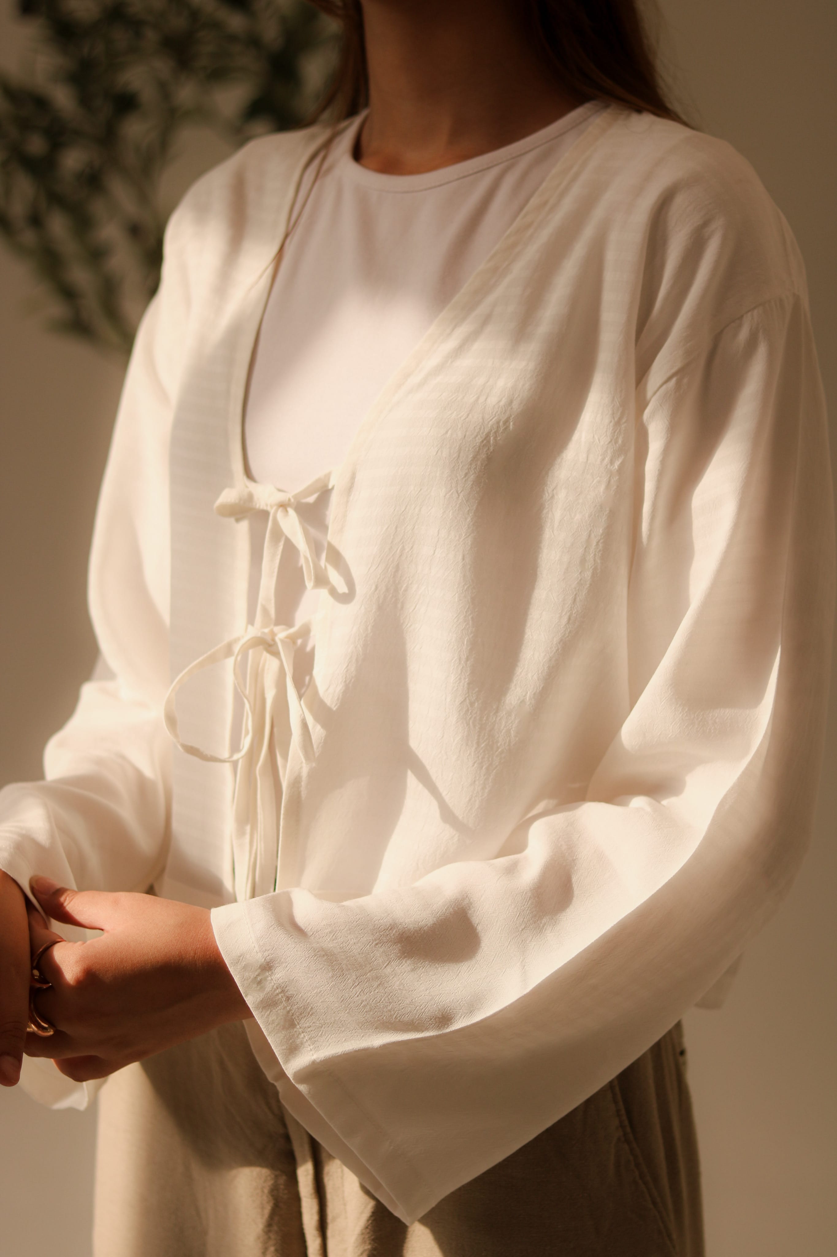 White Front Double Tie Coverup Top