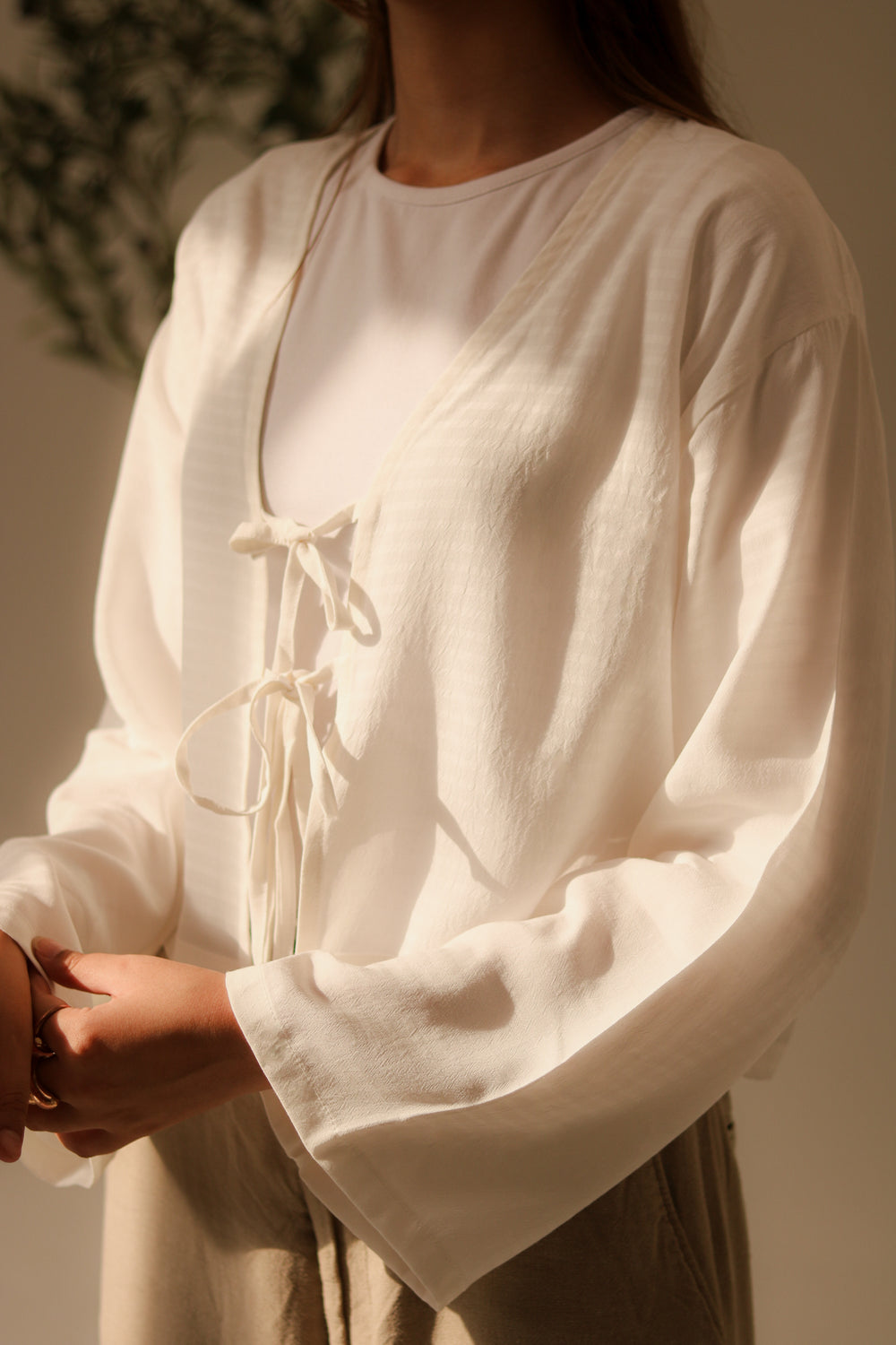White Front Double Tie Coverup Top