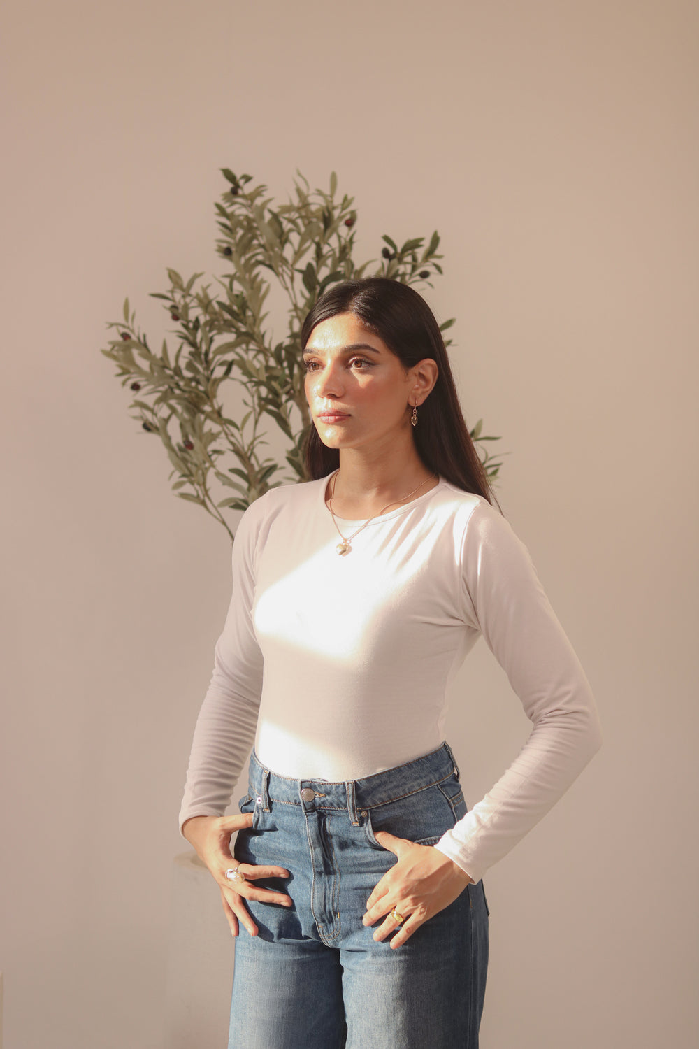 White Basic Fitted Full Bodysuit