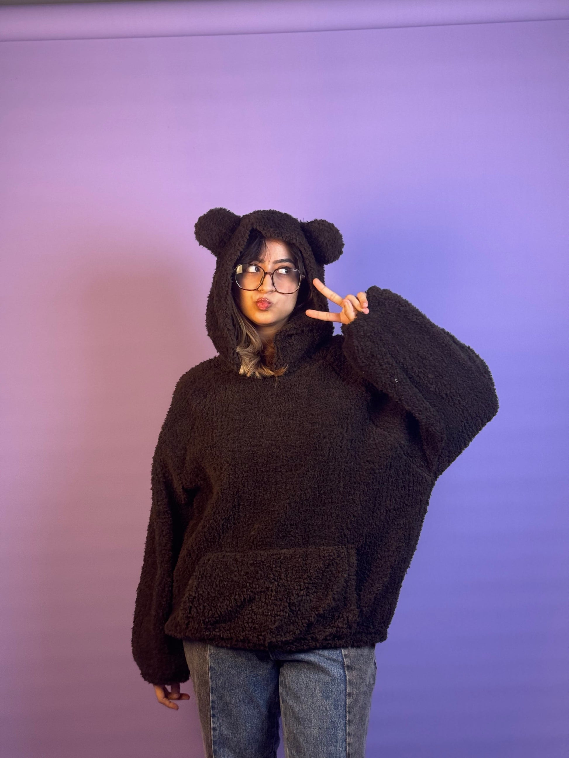 Dark Super Oversized Teddy Bear Ear Hoodie