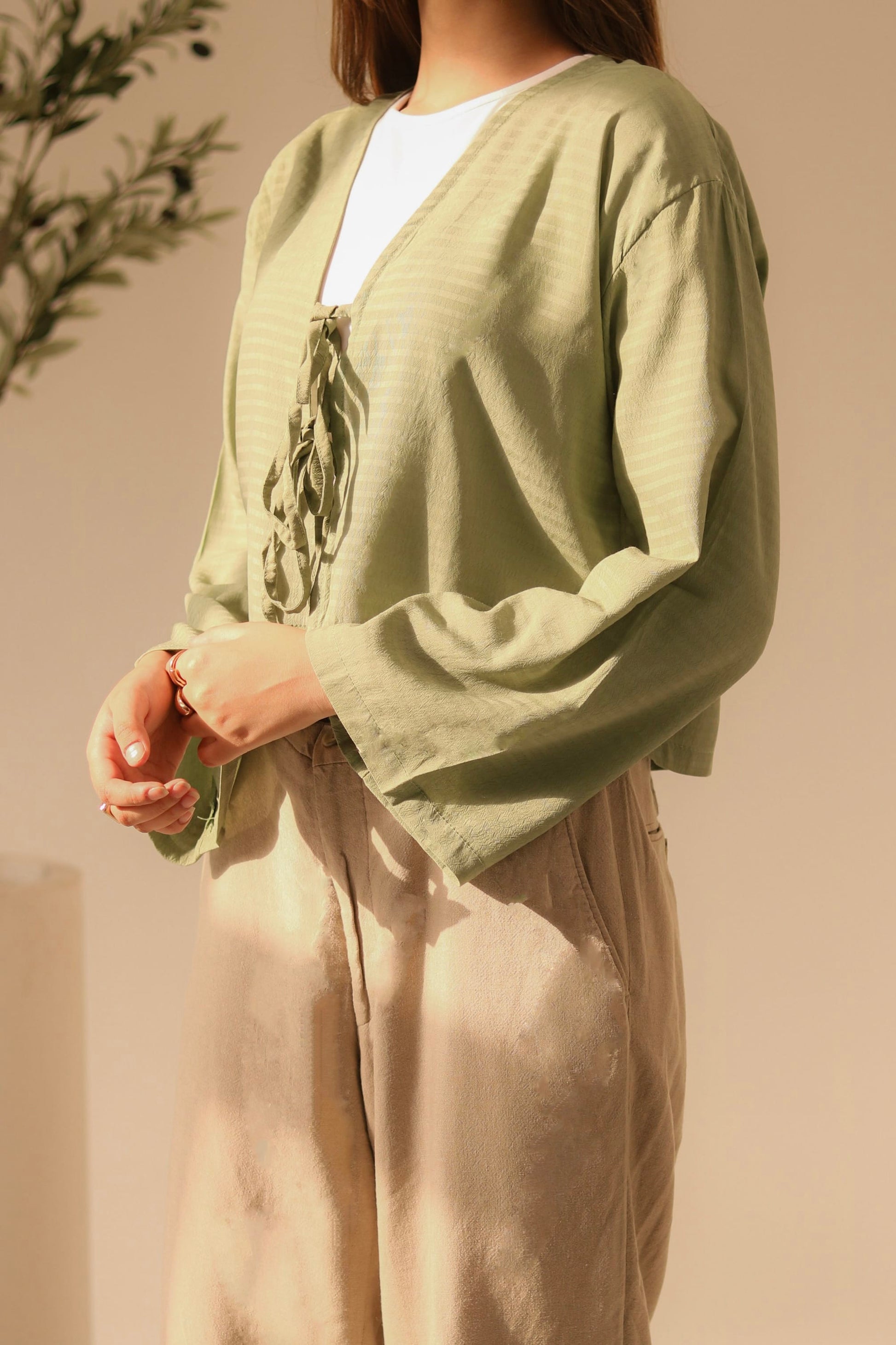 Breezy Sage Green Front Double Tie Coverup Top