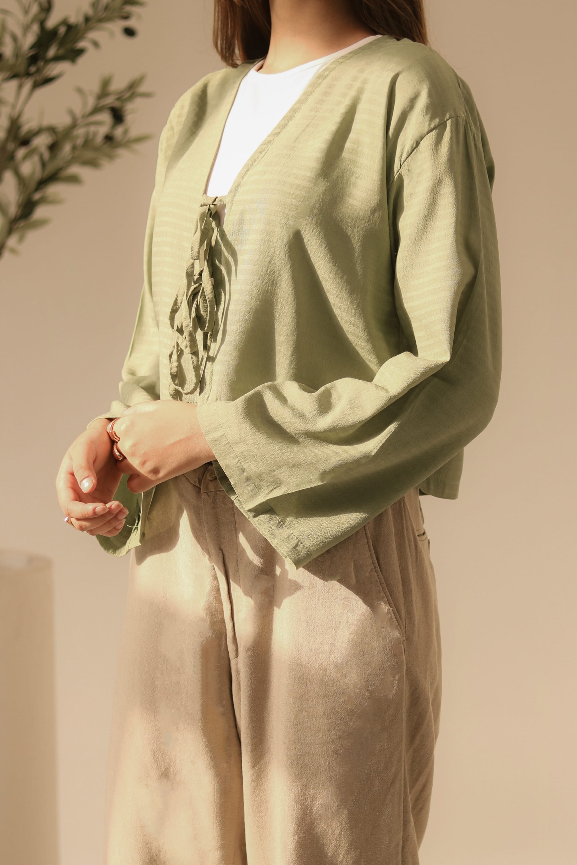 Breezy Sage Green Front Double Tie Coverup Top