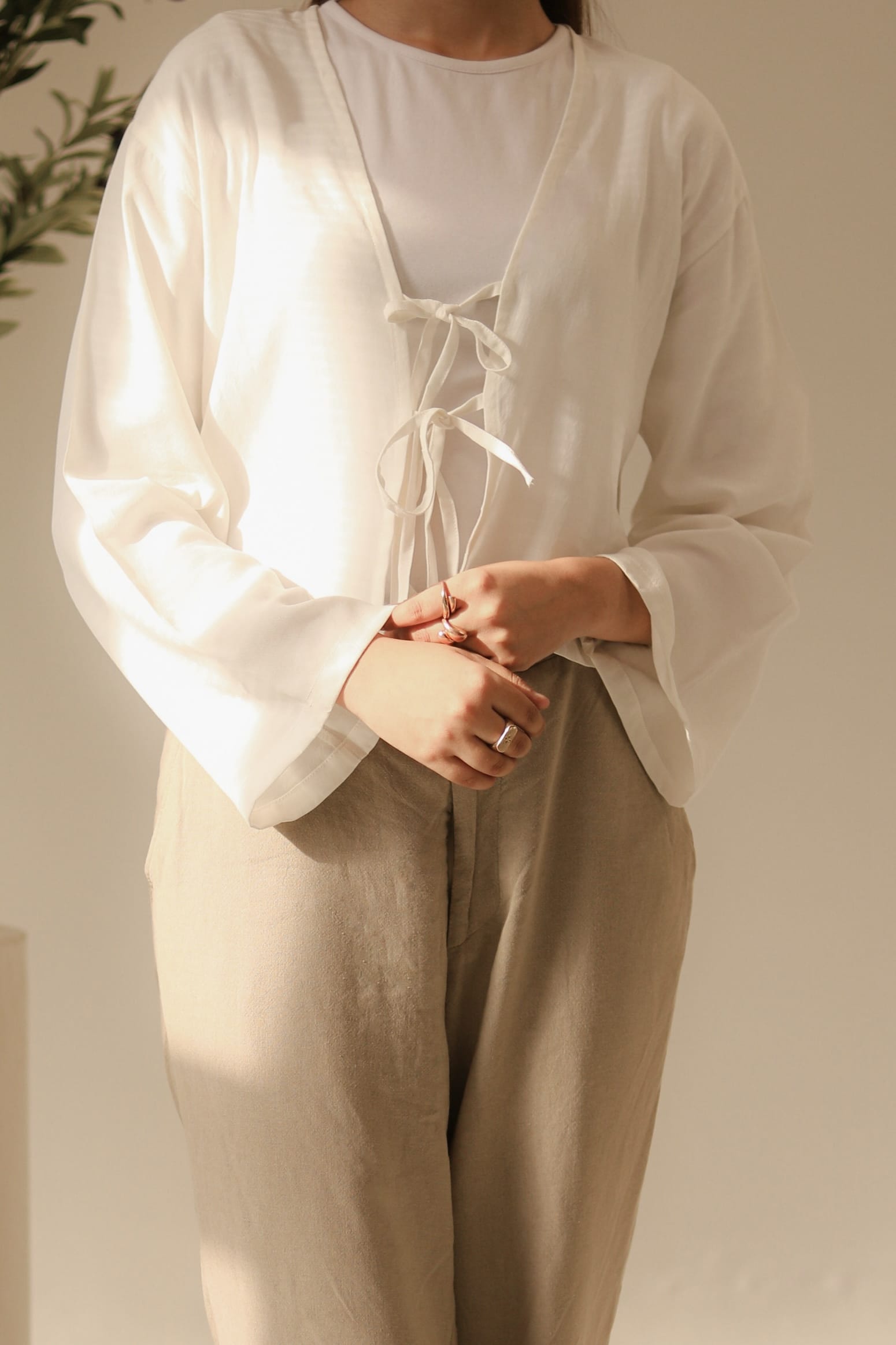 White Front Double Tie Coverup Top