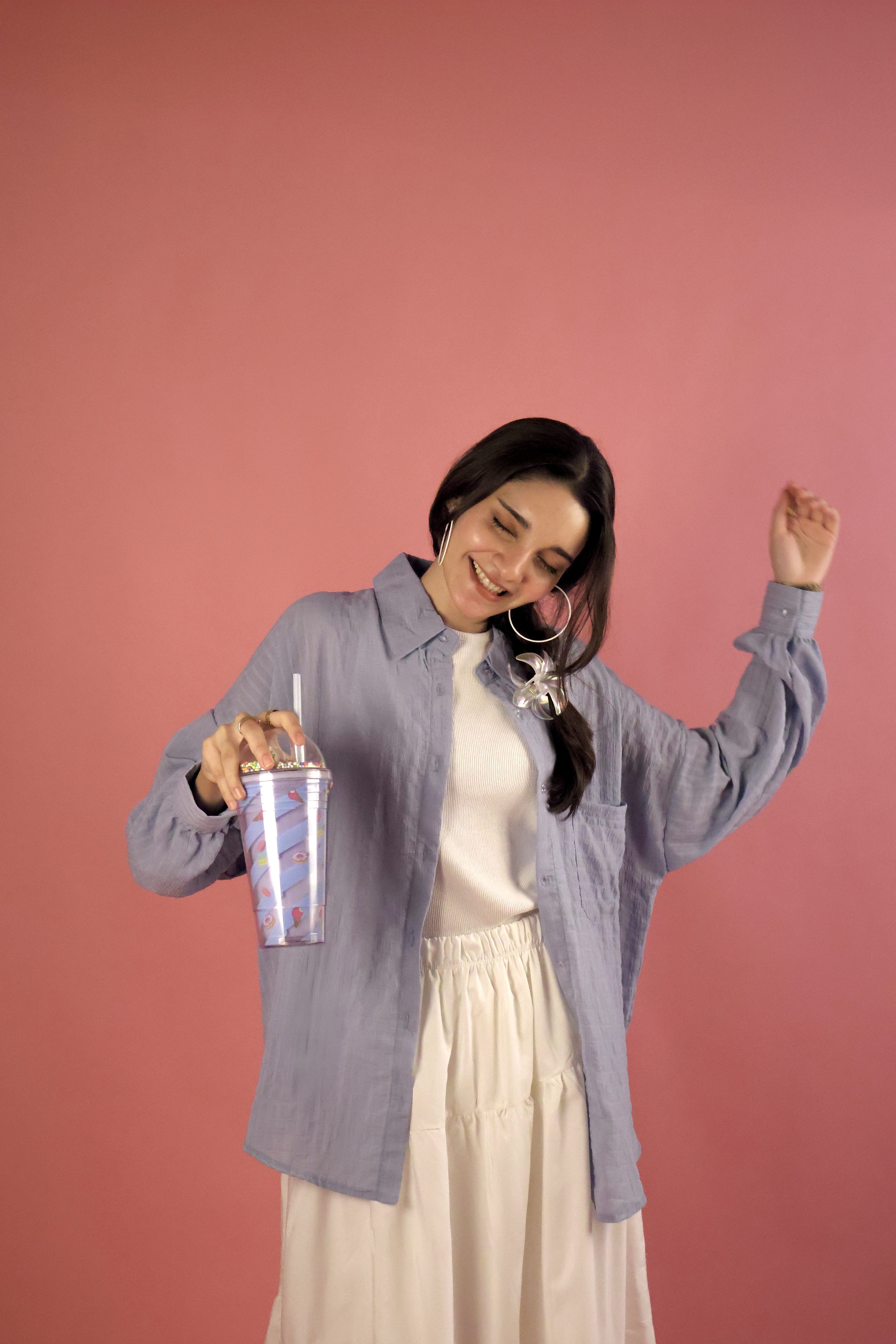 Powder Blue Crimp Button Up Shirt