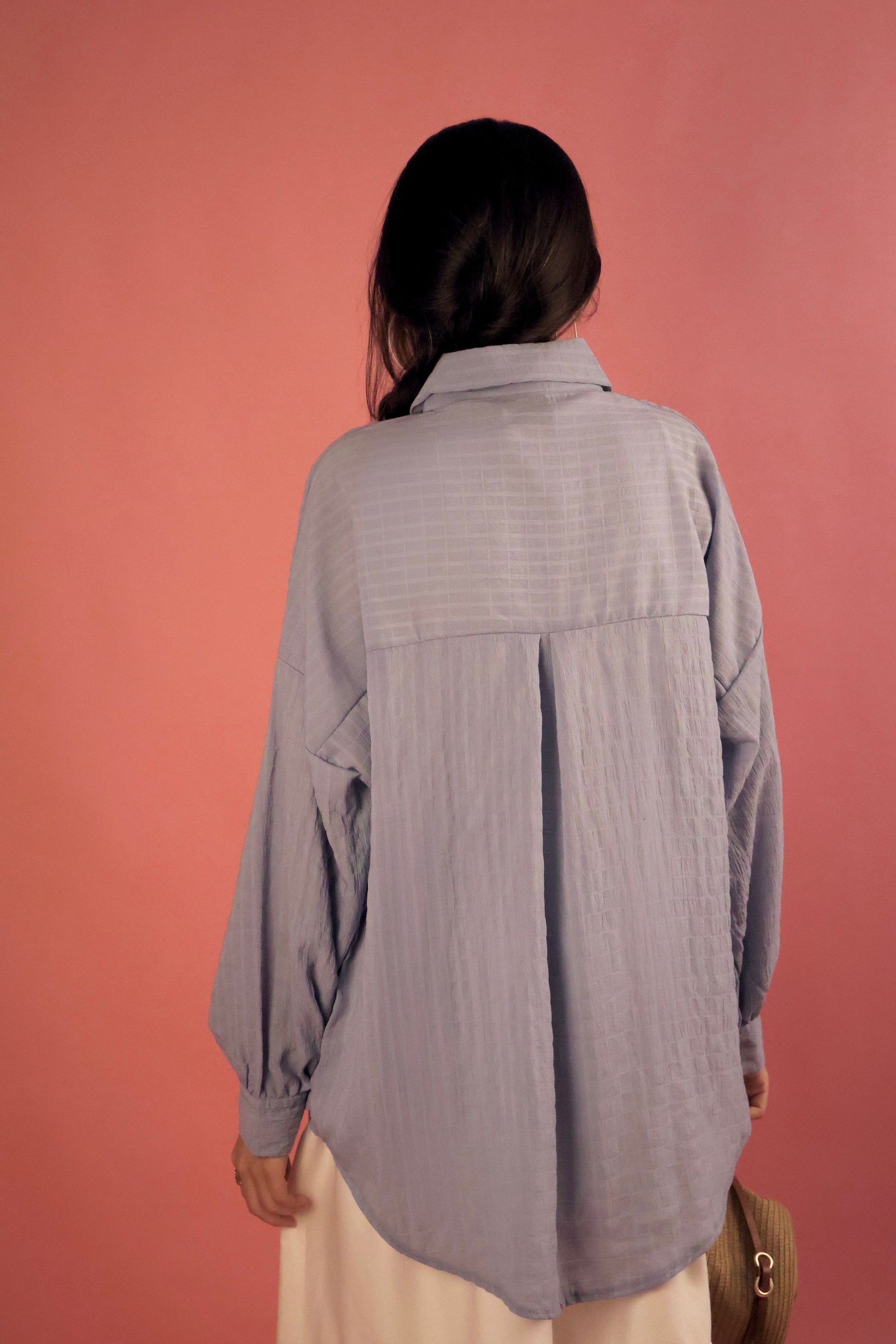 Powder Blue Crimp Button Up Shirt