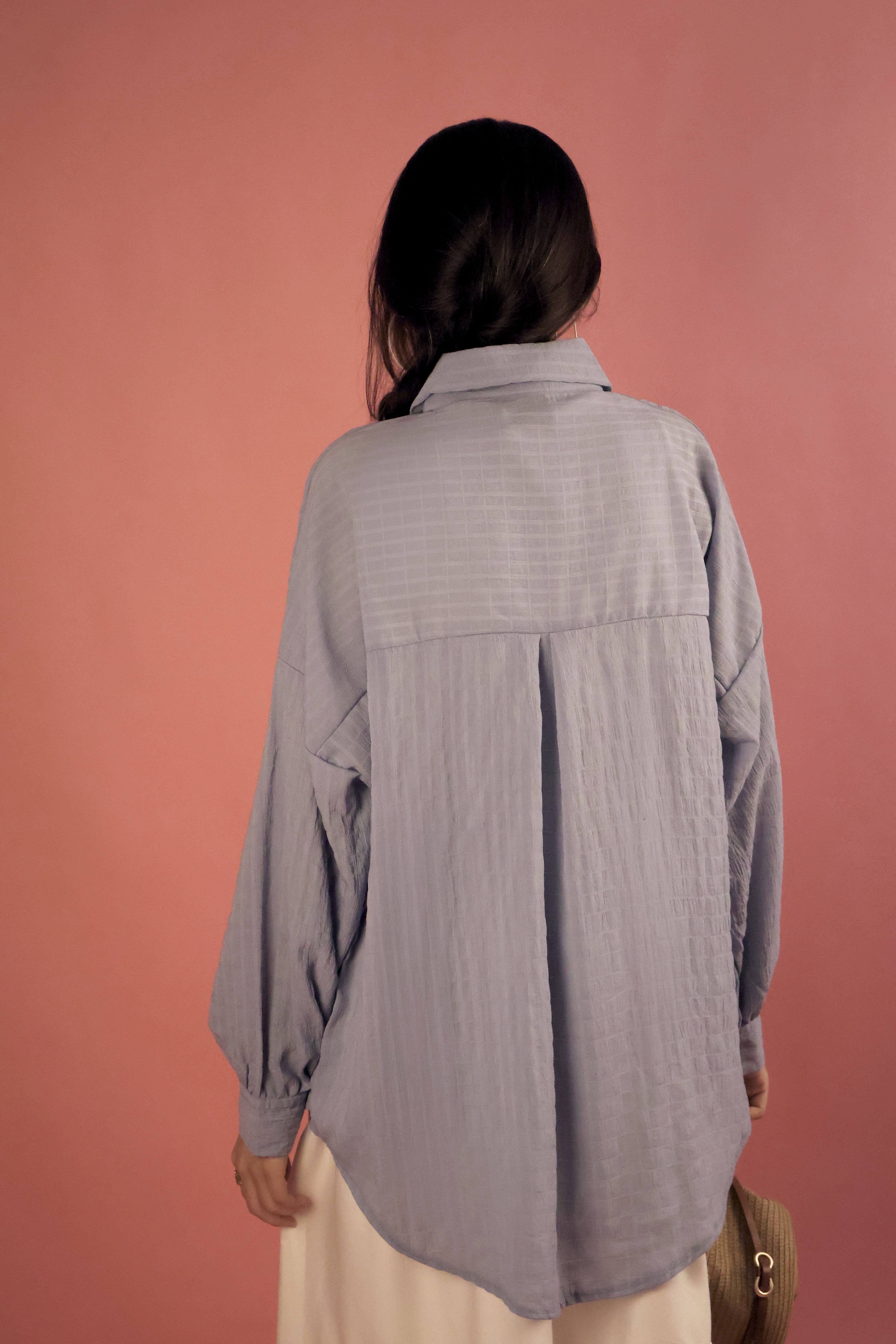 Powder Blue Crimp Button Up Shirt