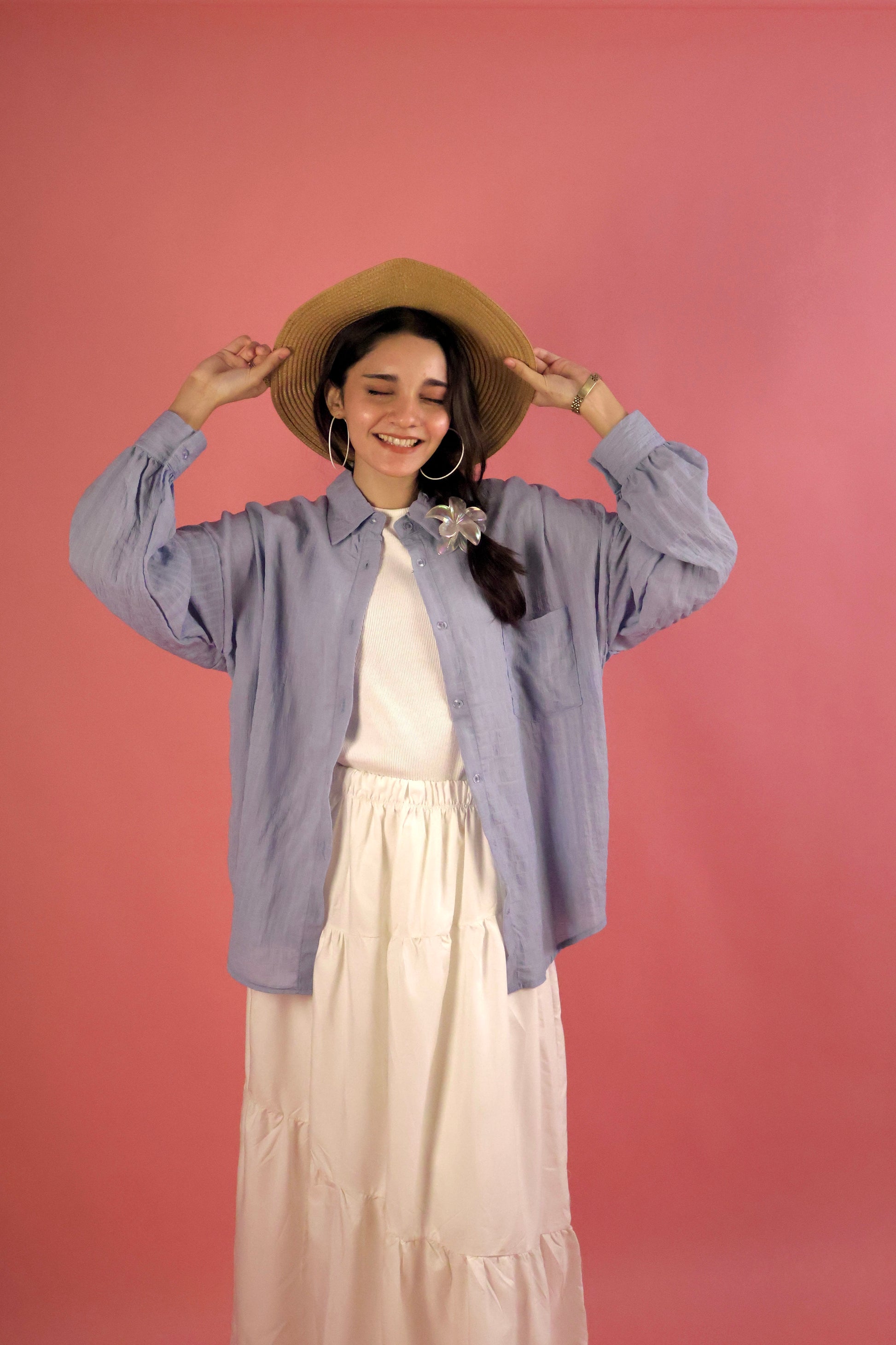 Powder Blue Crimp Button Up Shirt