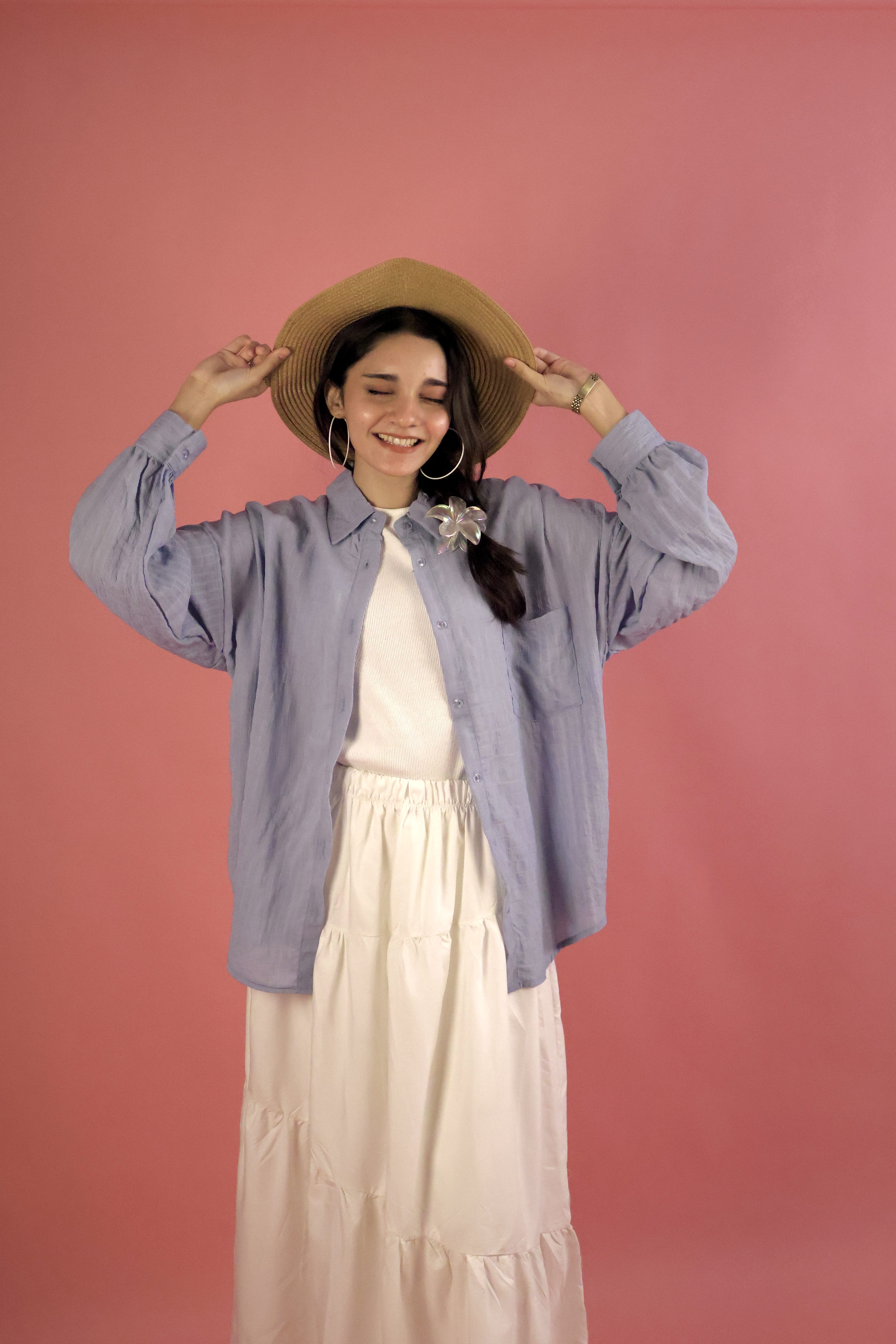 Powder Blue Crimp Button Up Shirt
