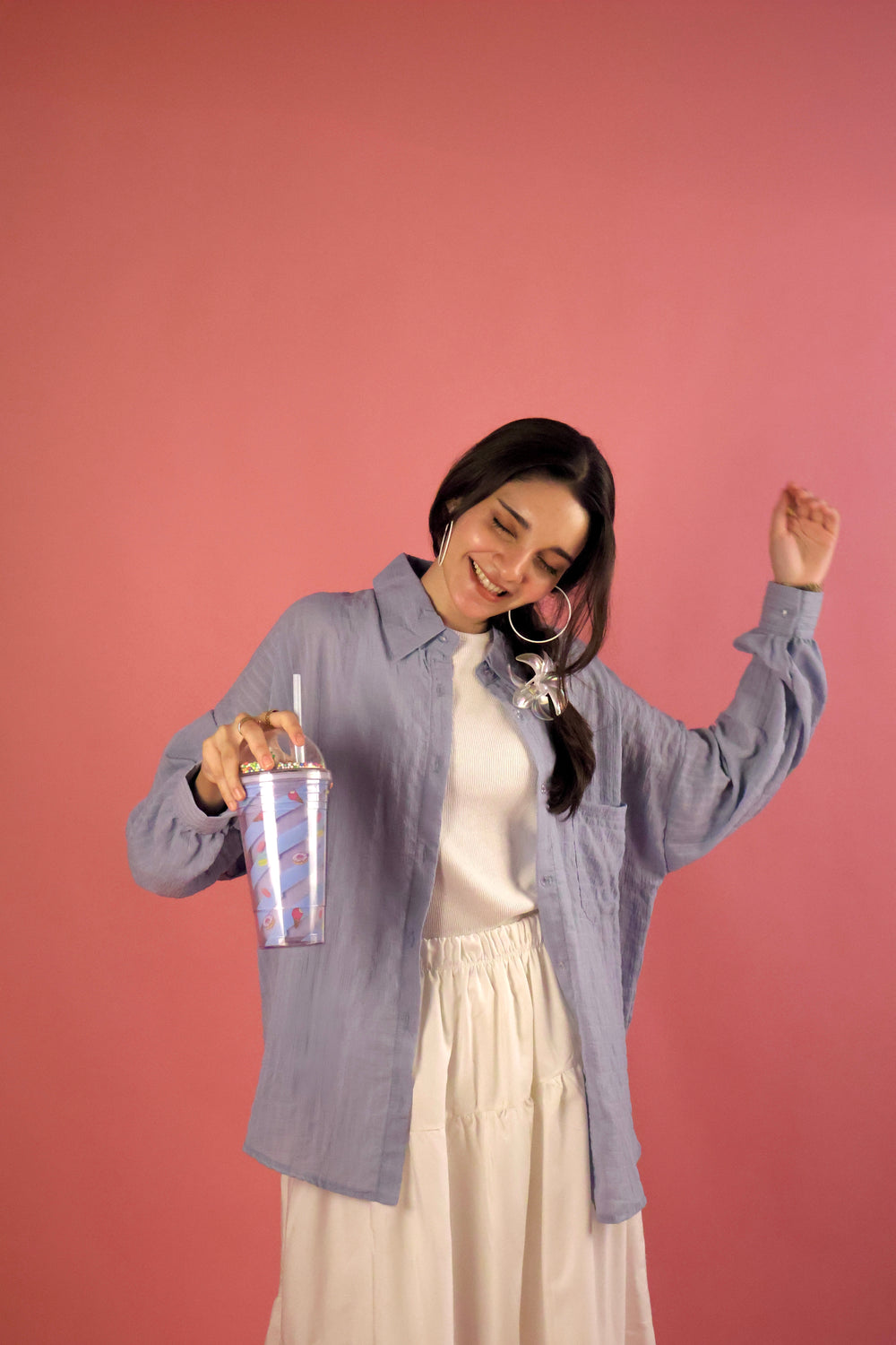 Powder Blue Crimp Button Up Shirt