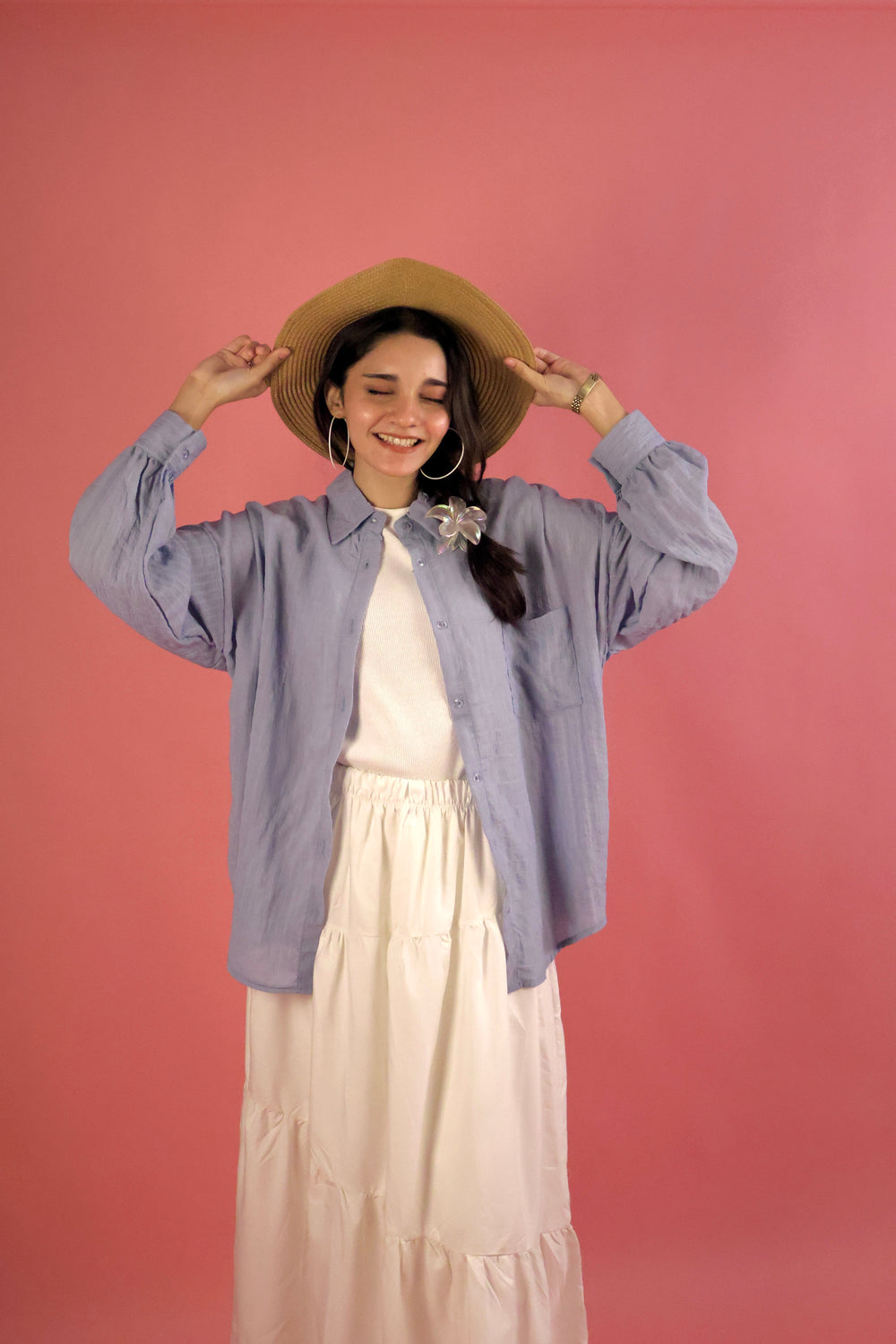 Powder Blue Crimp Button Up Shirt