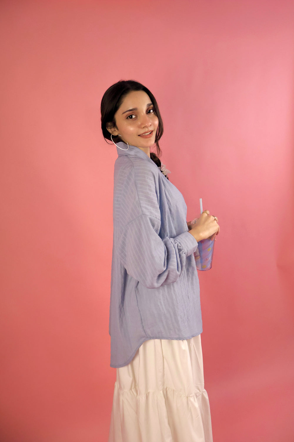 Powder Blue Crimp Button Up Shirt