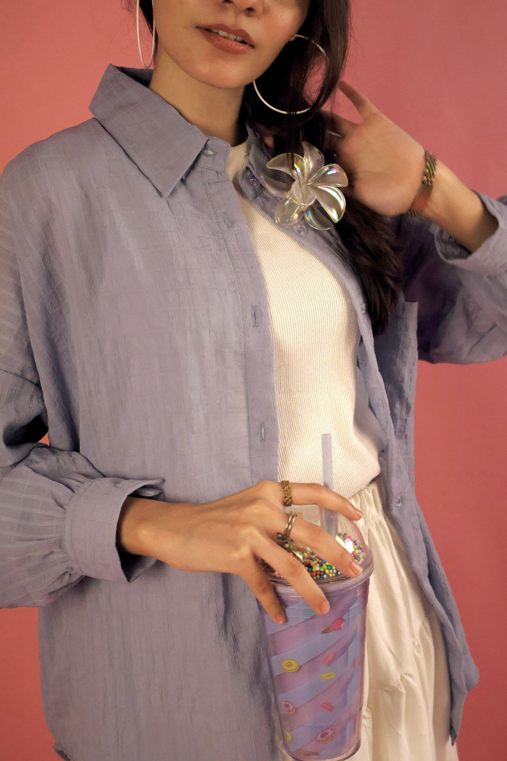 Powder Blue Crimp Button Up Shirt