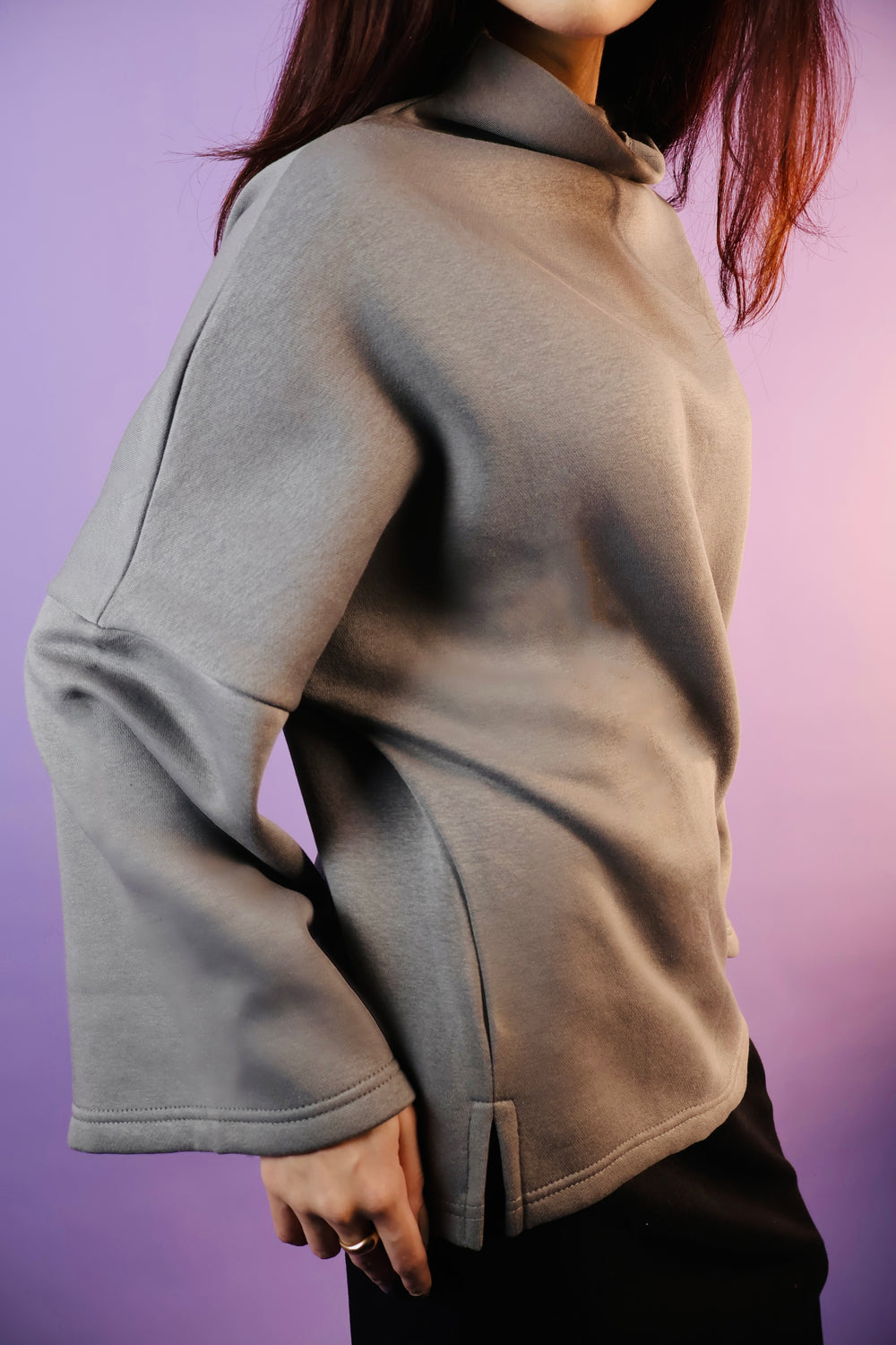 Grey Oversized Cowl High Neck Drop Shoulder Sweatshirt