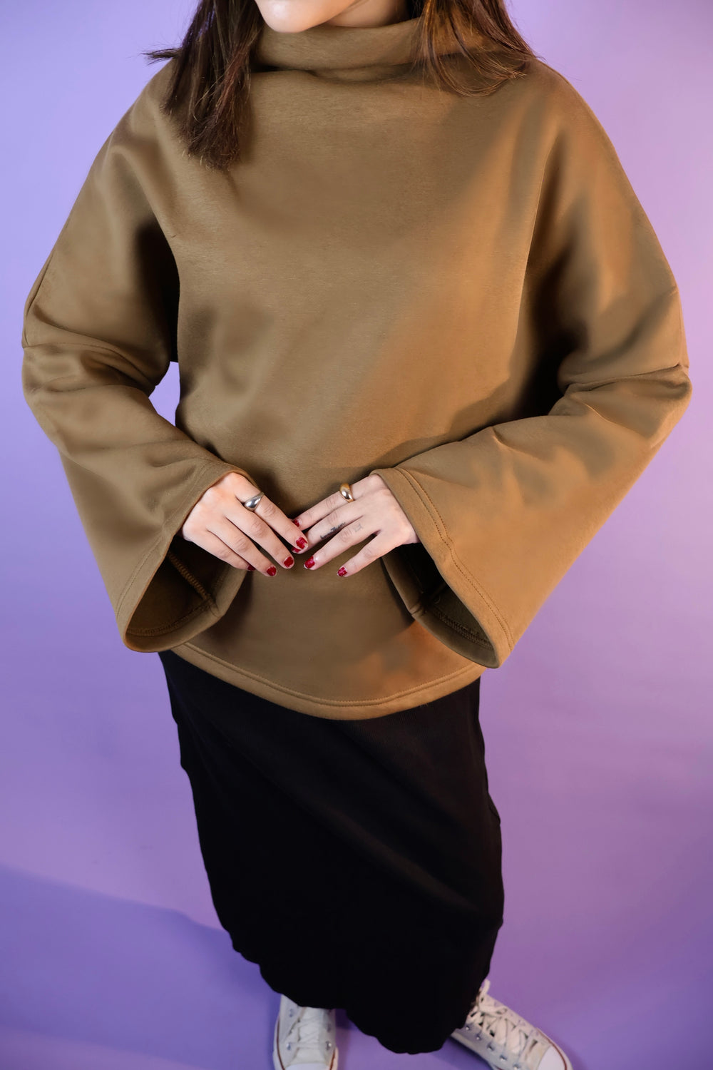 Caramel Brown Oversized Cowl High Neck Drop Shoulder Sweatshirt