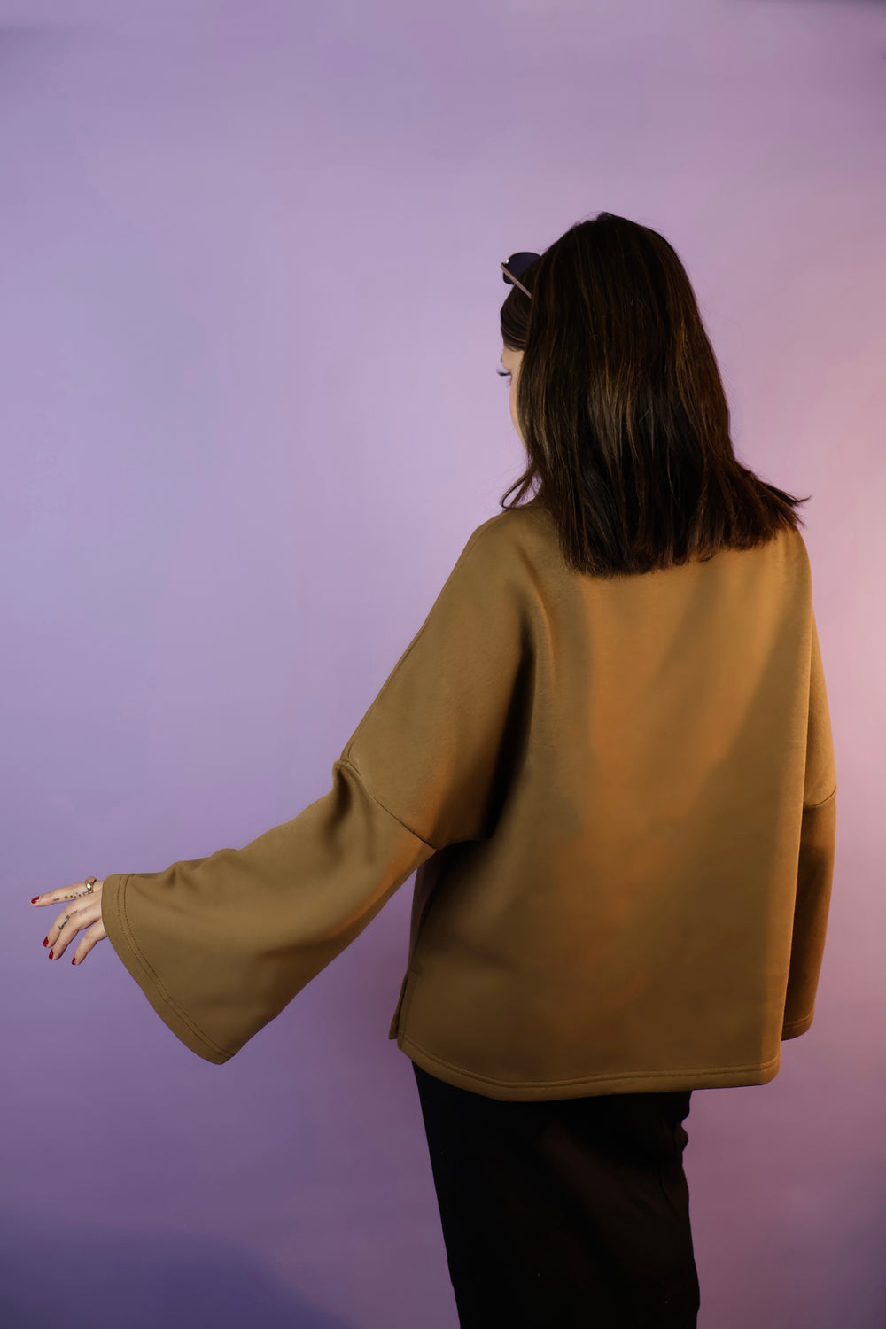 Caramel Brown Oversized Cowl High Neck Drop Shoulder Sweatshirt