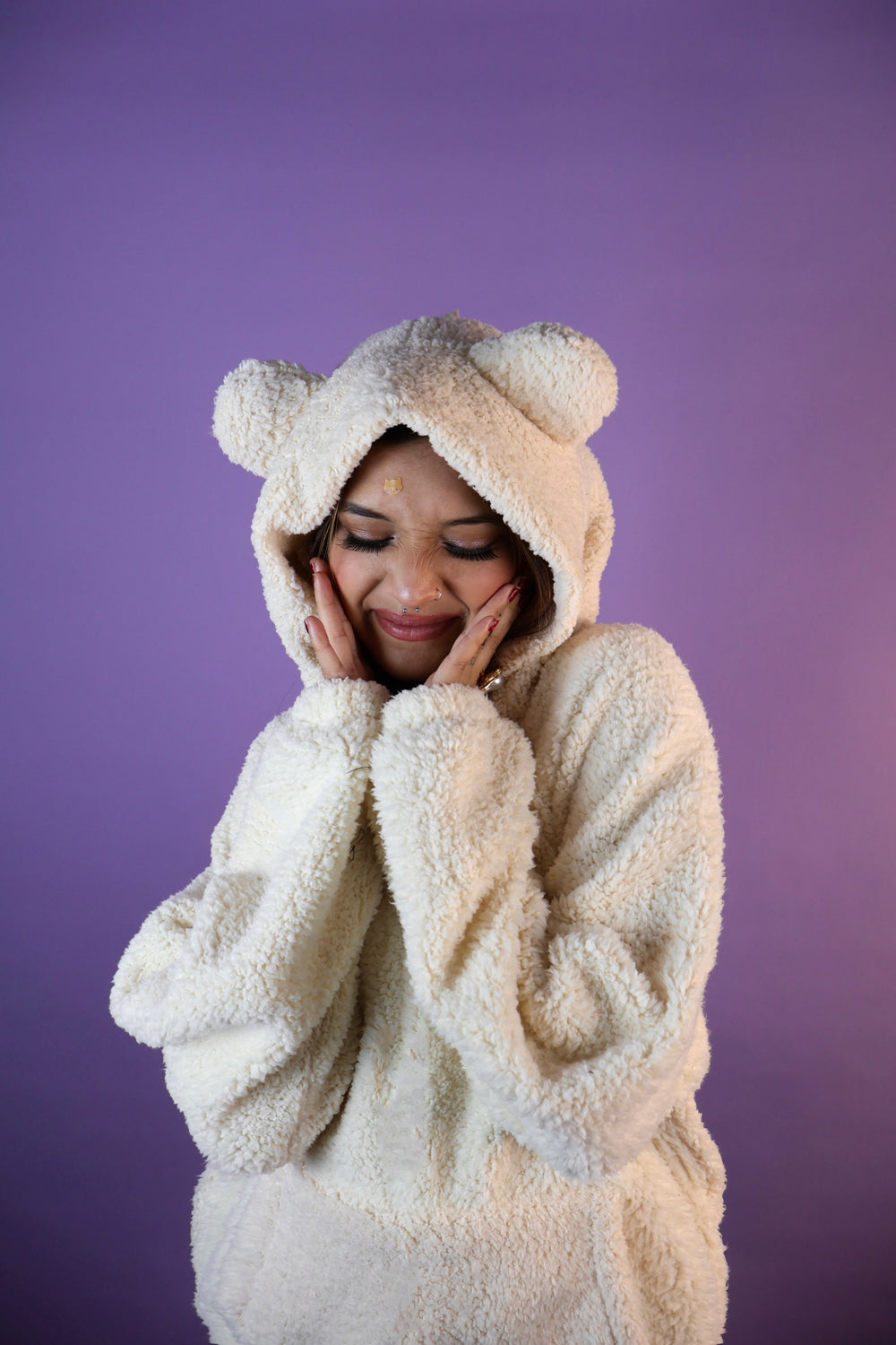 White Polar Bear Oversized Teddy  Ear Hoodie