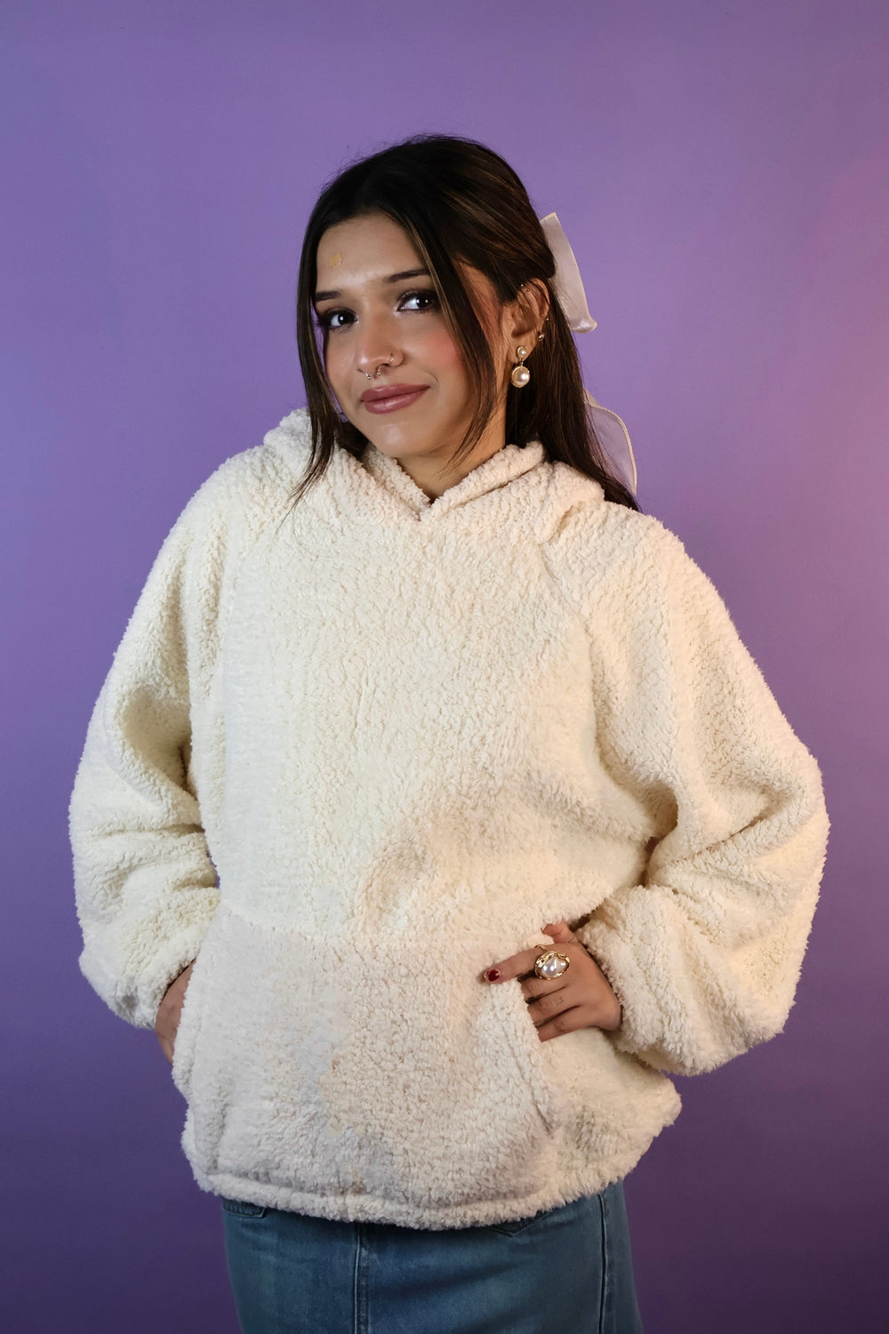White Polar Bear Oversized Teddy  Ear Hoodie