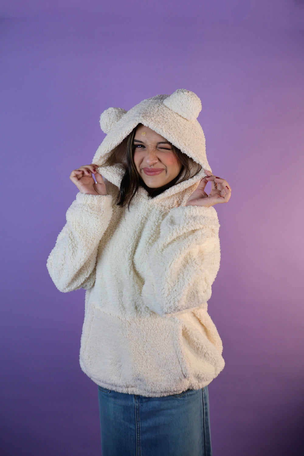 White Polar Bear Oversized Teddy  Ear Hoodie