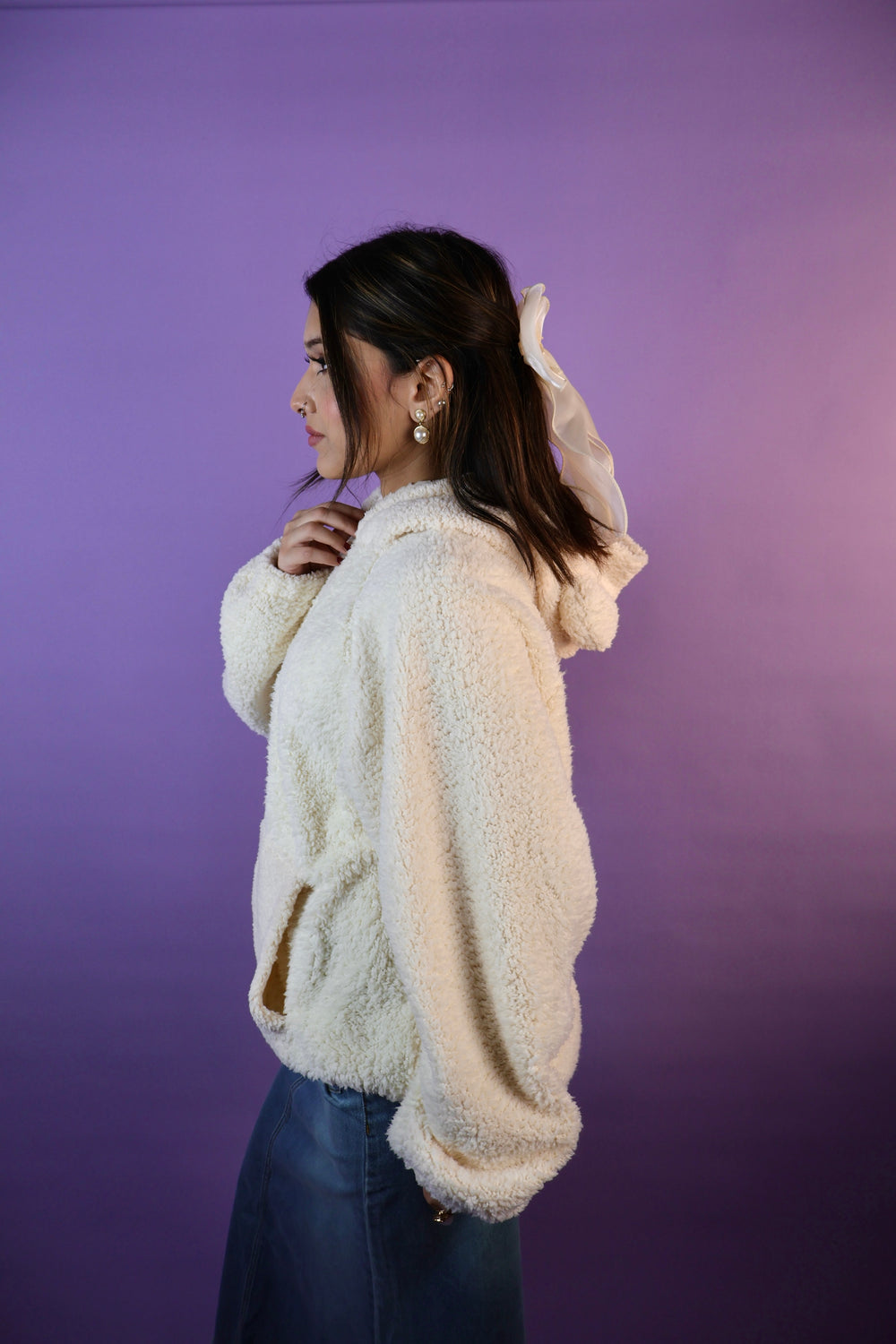 White Polar Bear Oversized Teddy  Ear Hoodie