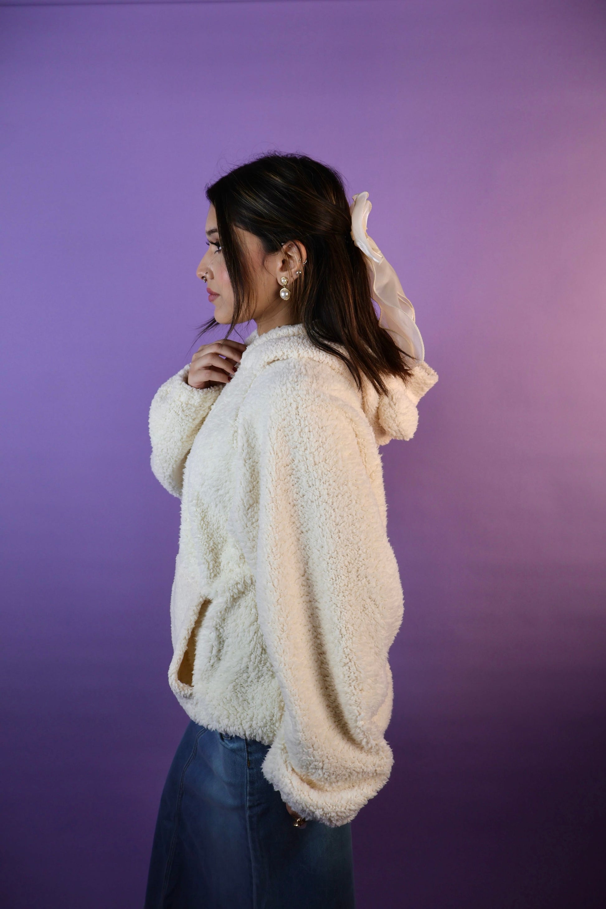 White Polar Bear Oversized Teddy  Ear Hoodie