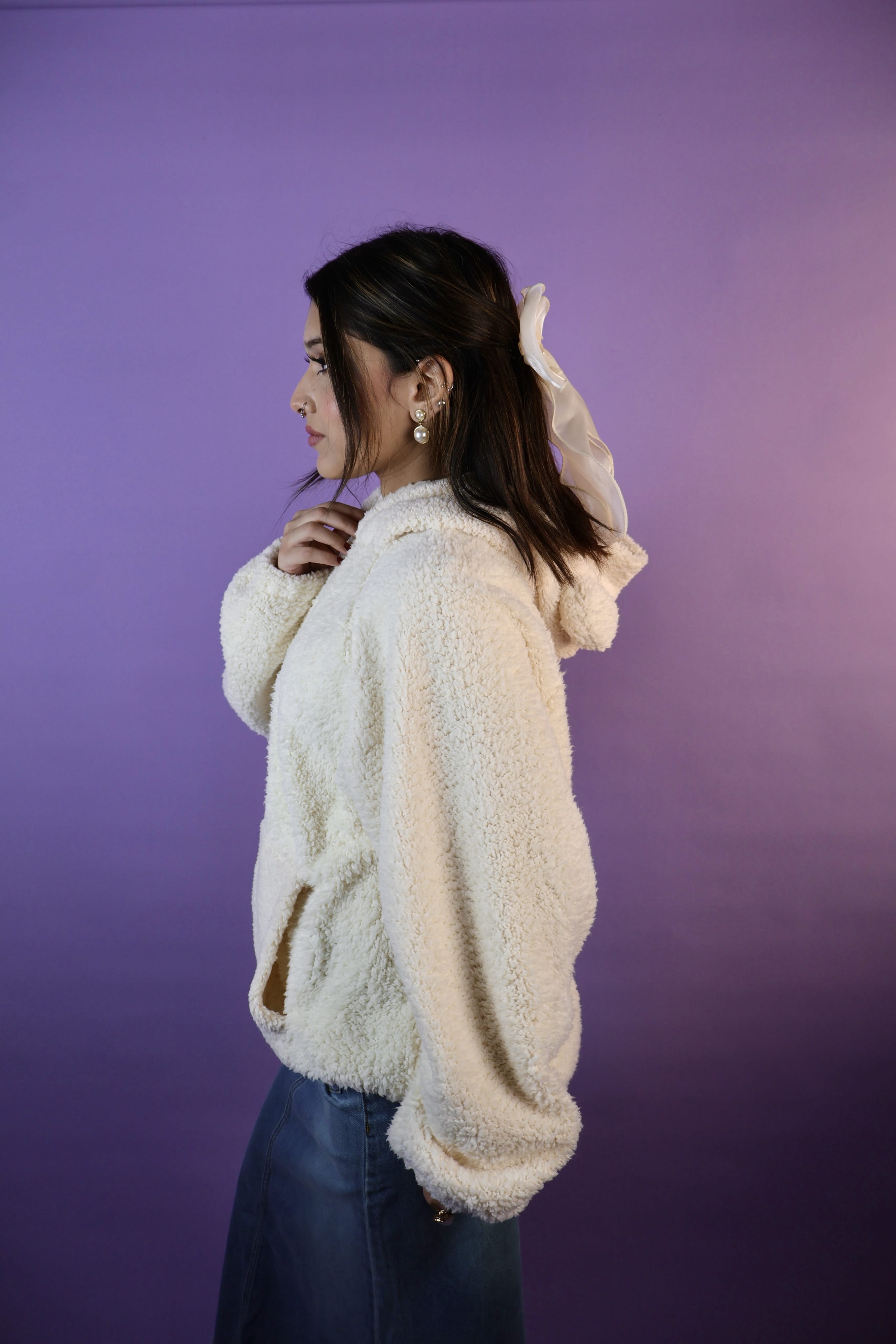 White Polar Bear Oversized Teddy  Ear Hoodie