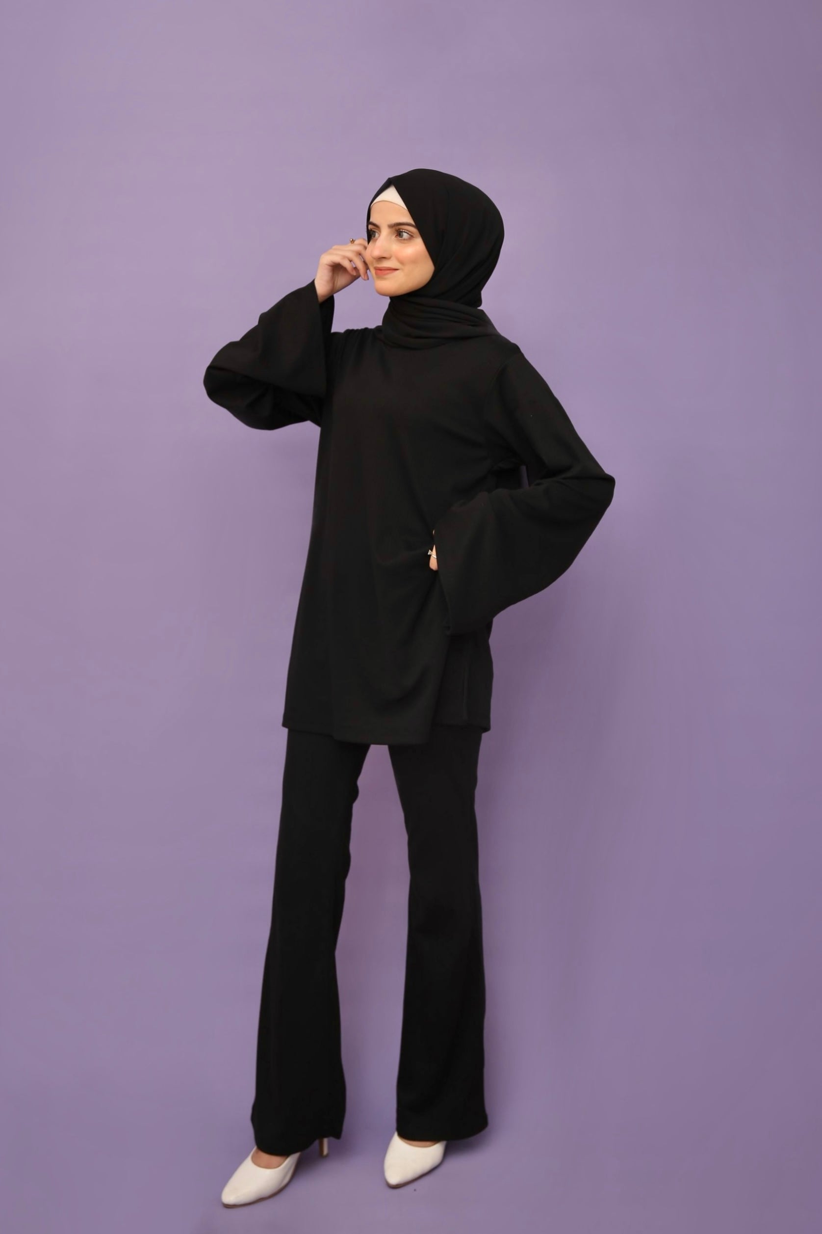Black Relaxed Fit Rib Knit Black Co-ord Set